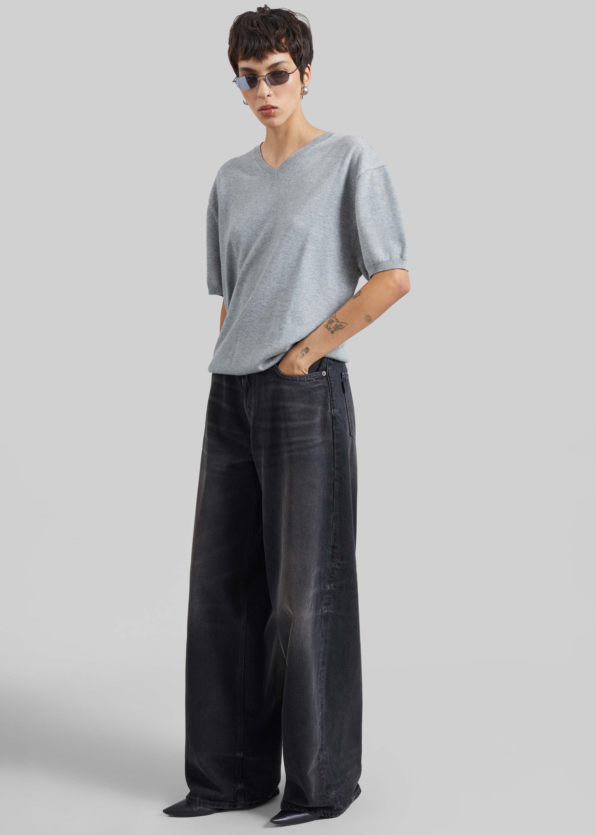 Shop the look image for Ornan V-Neck Knit Pullover - Light Grey