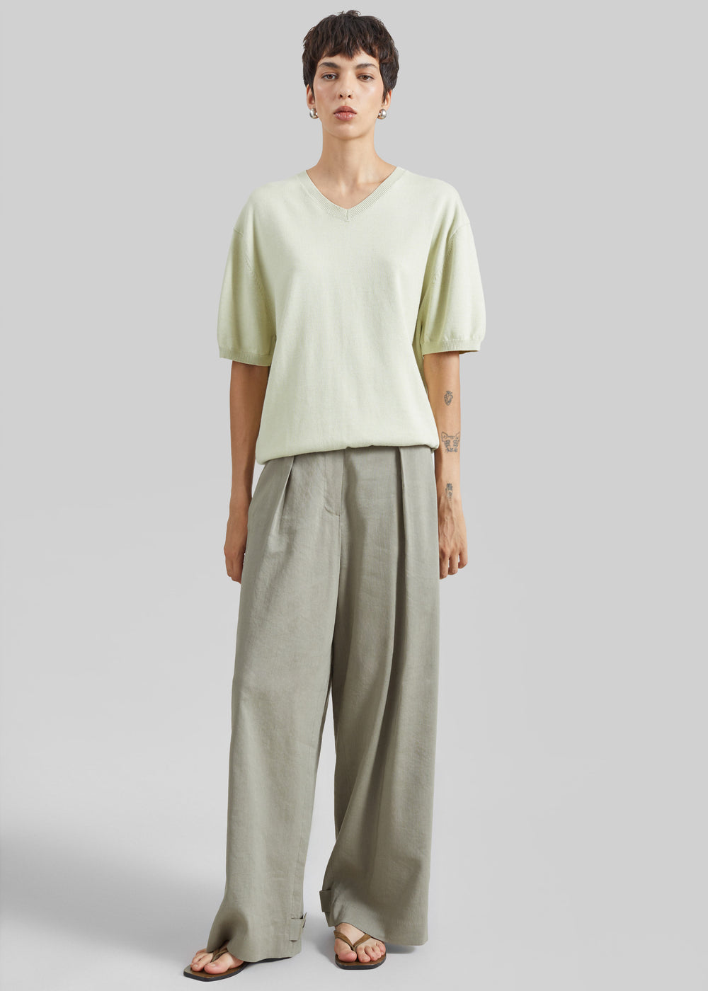 Ornan V-Neck Knit Pullover - Sage - 1