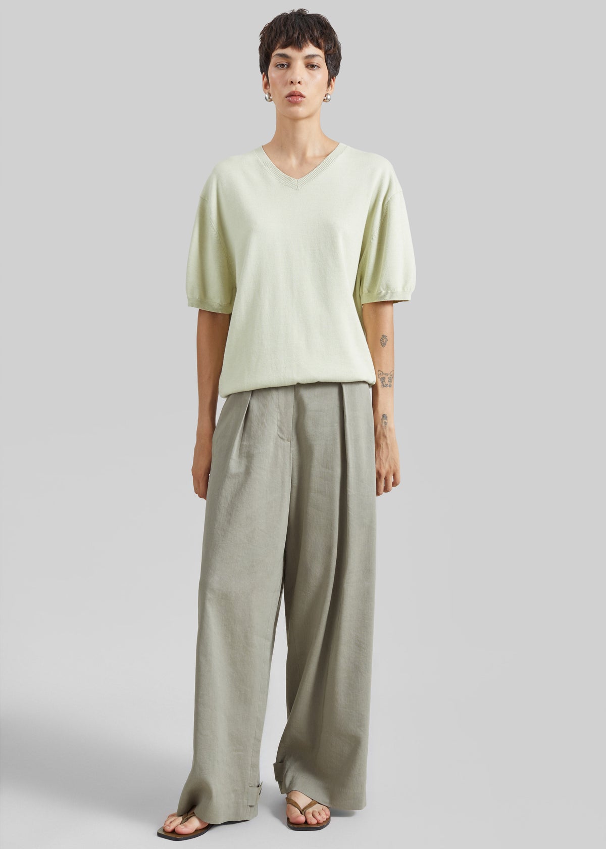 Ornan V-Neck Knit Pullover - Sage - 2