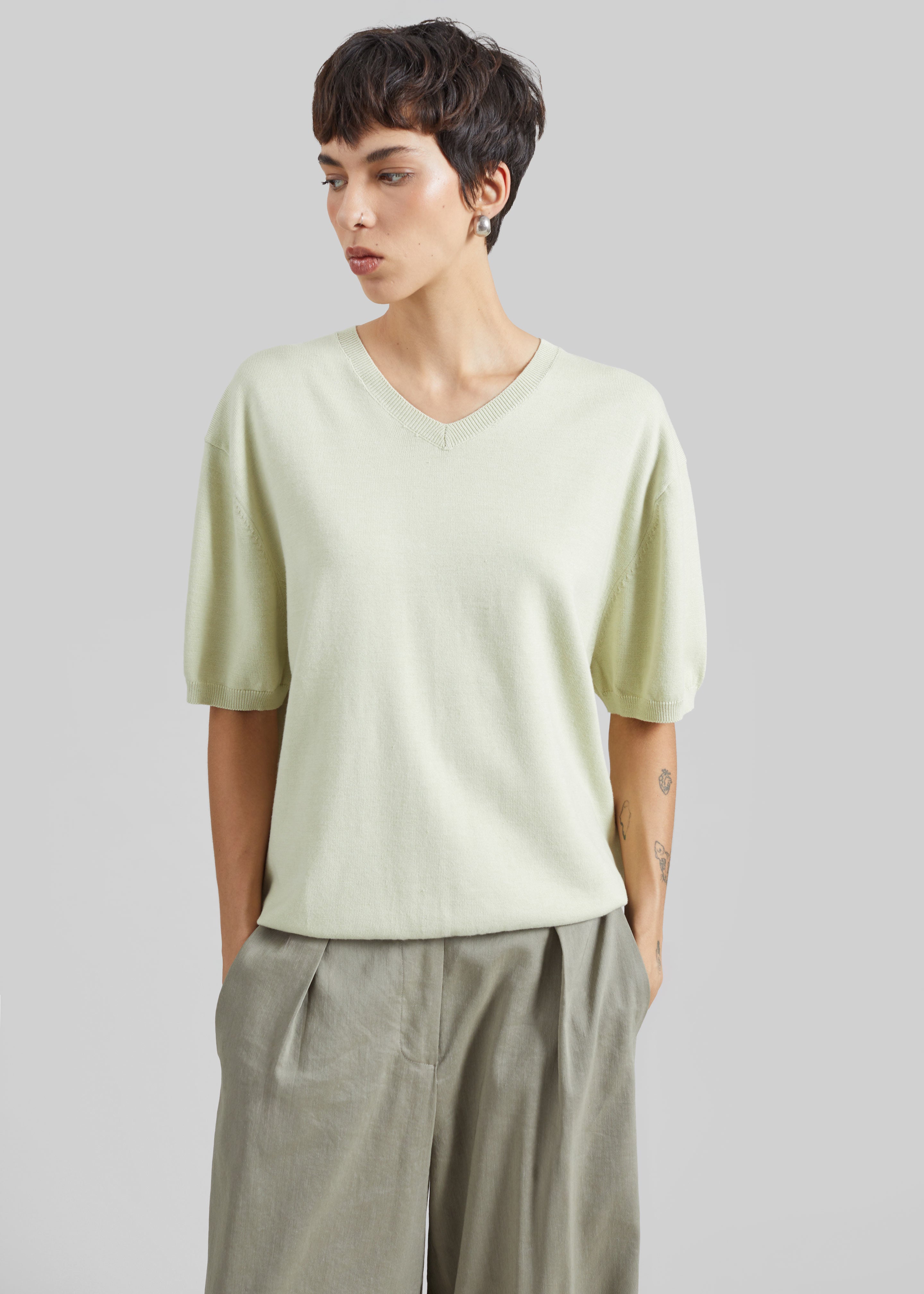 Ornan V-Neck Knit Pullover - Sage - 1