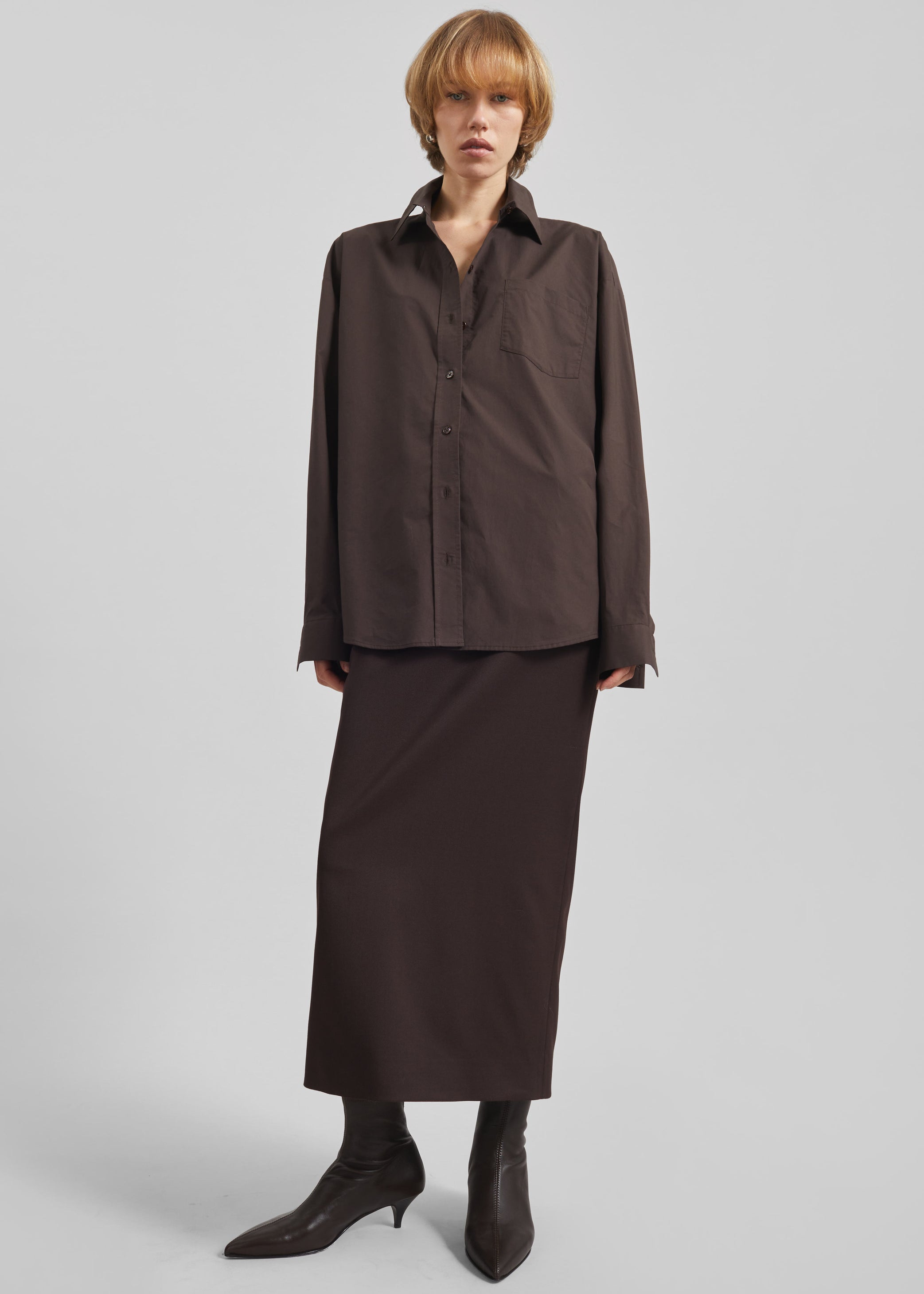 Shop the look image for Ornella Side Button-Up Shirt - Brown