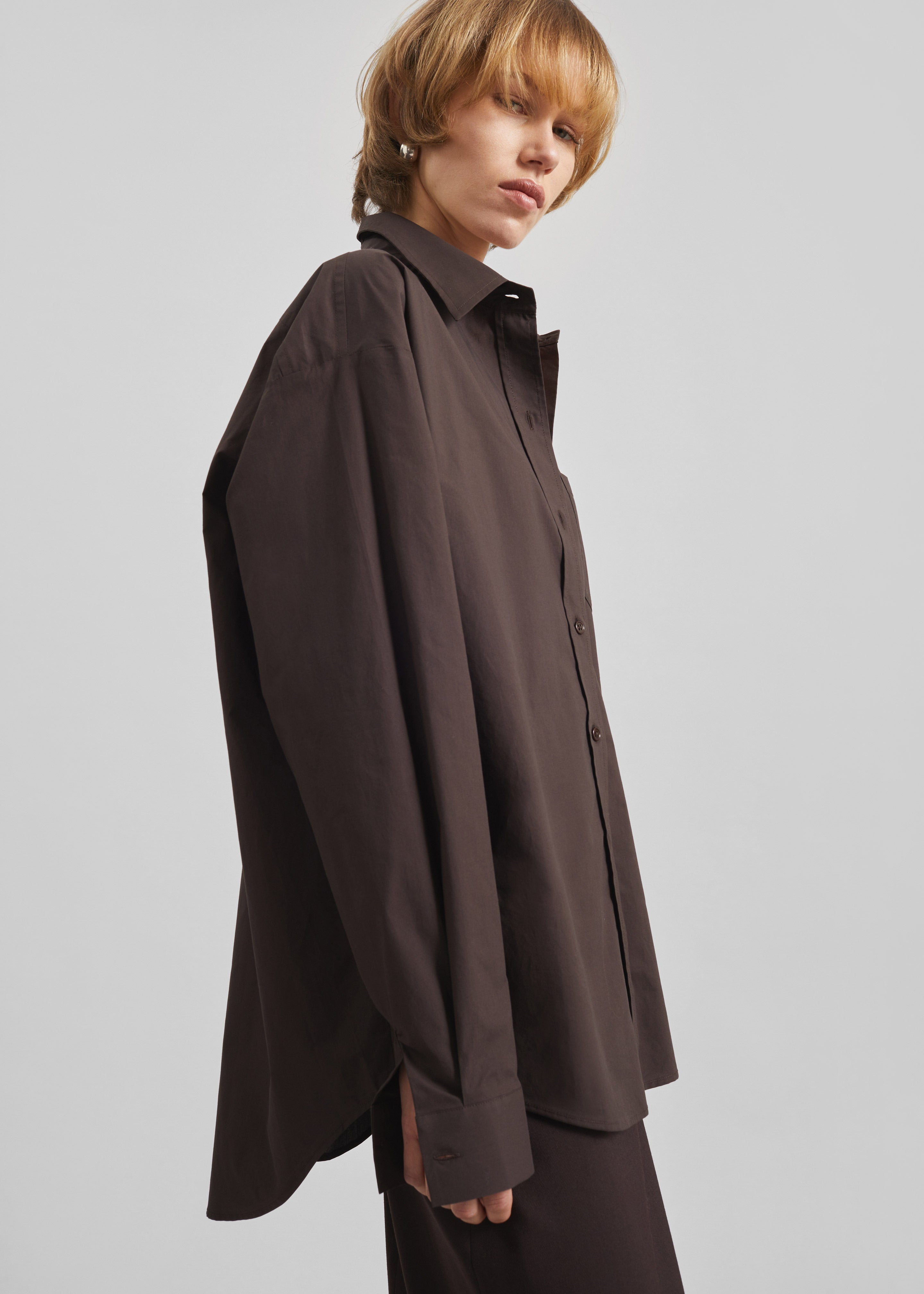 Ornella Side Button-Up Shirt - Brown - 3