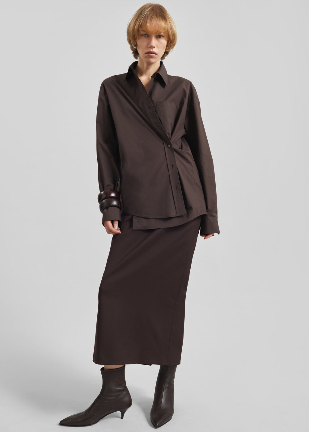 Ornella Side Button-Up Shirt - Brown - 1