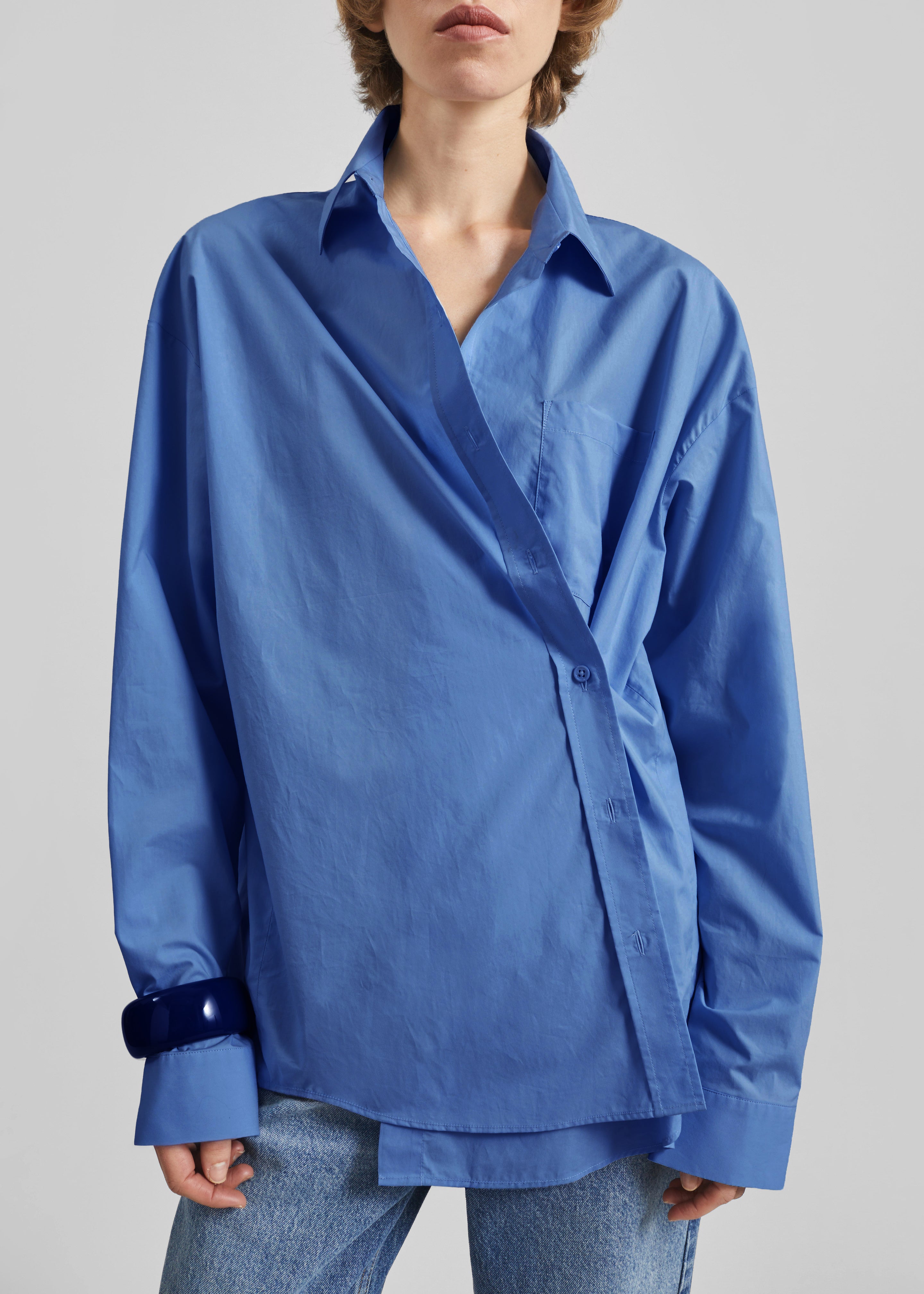 Ornella Side Button-Up Shirt - Cobalt - 3