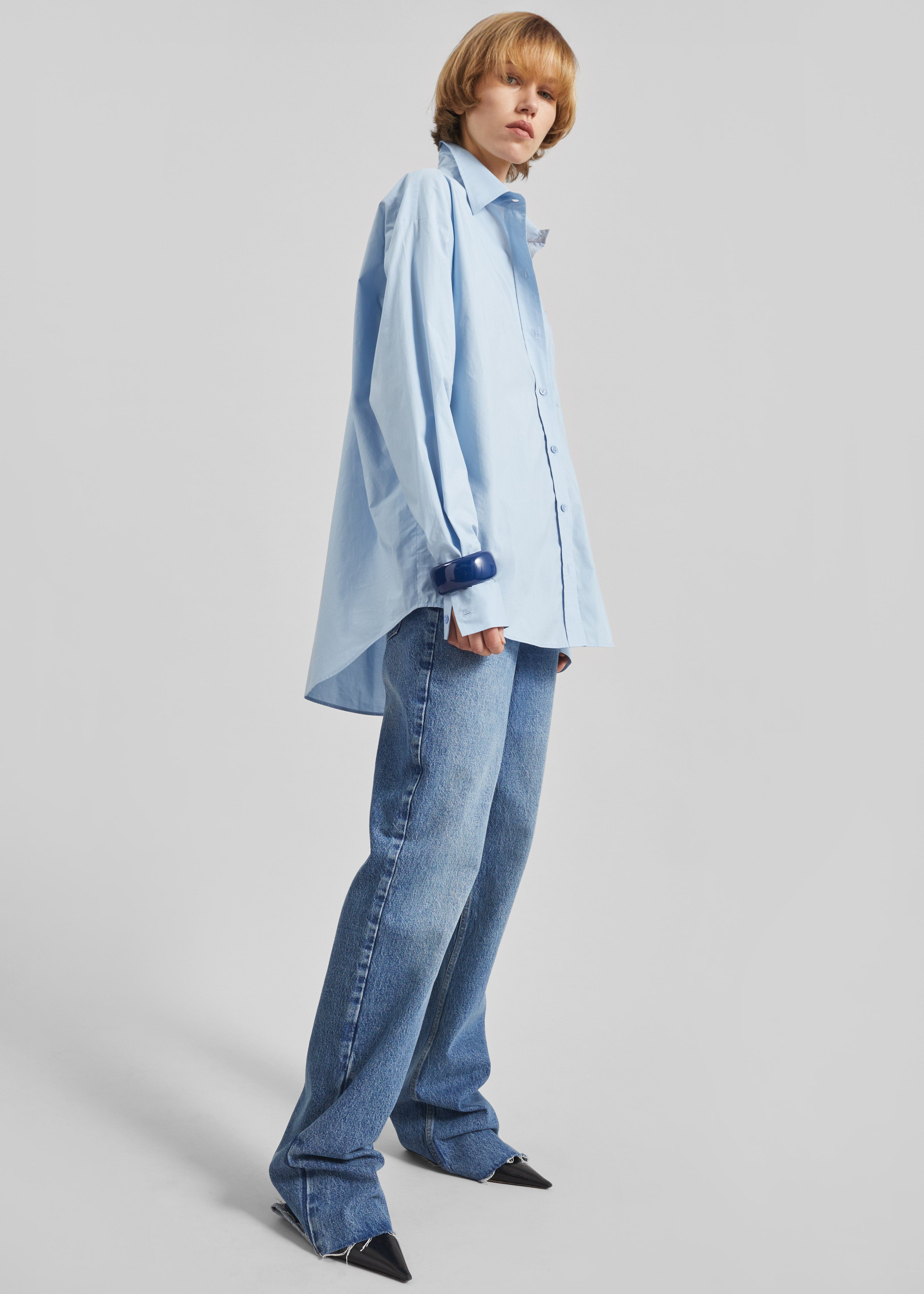 Ornella Side Button-Up Shirt - Light Blue - 2