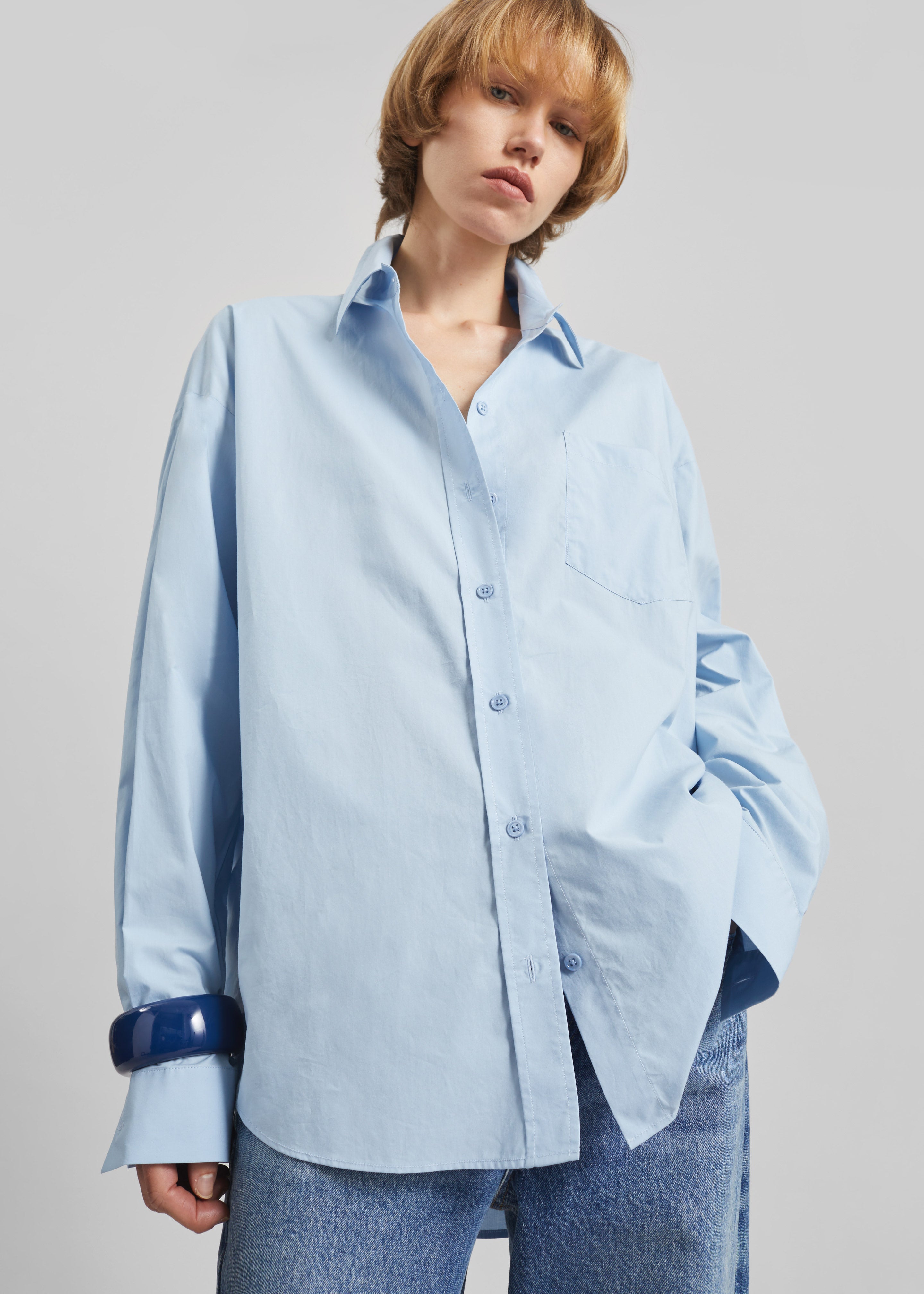 Ornella Side Button-Up Shirt - Light Blue - 4