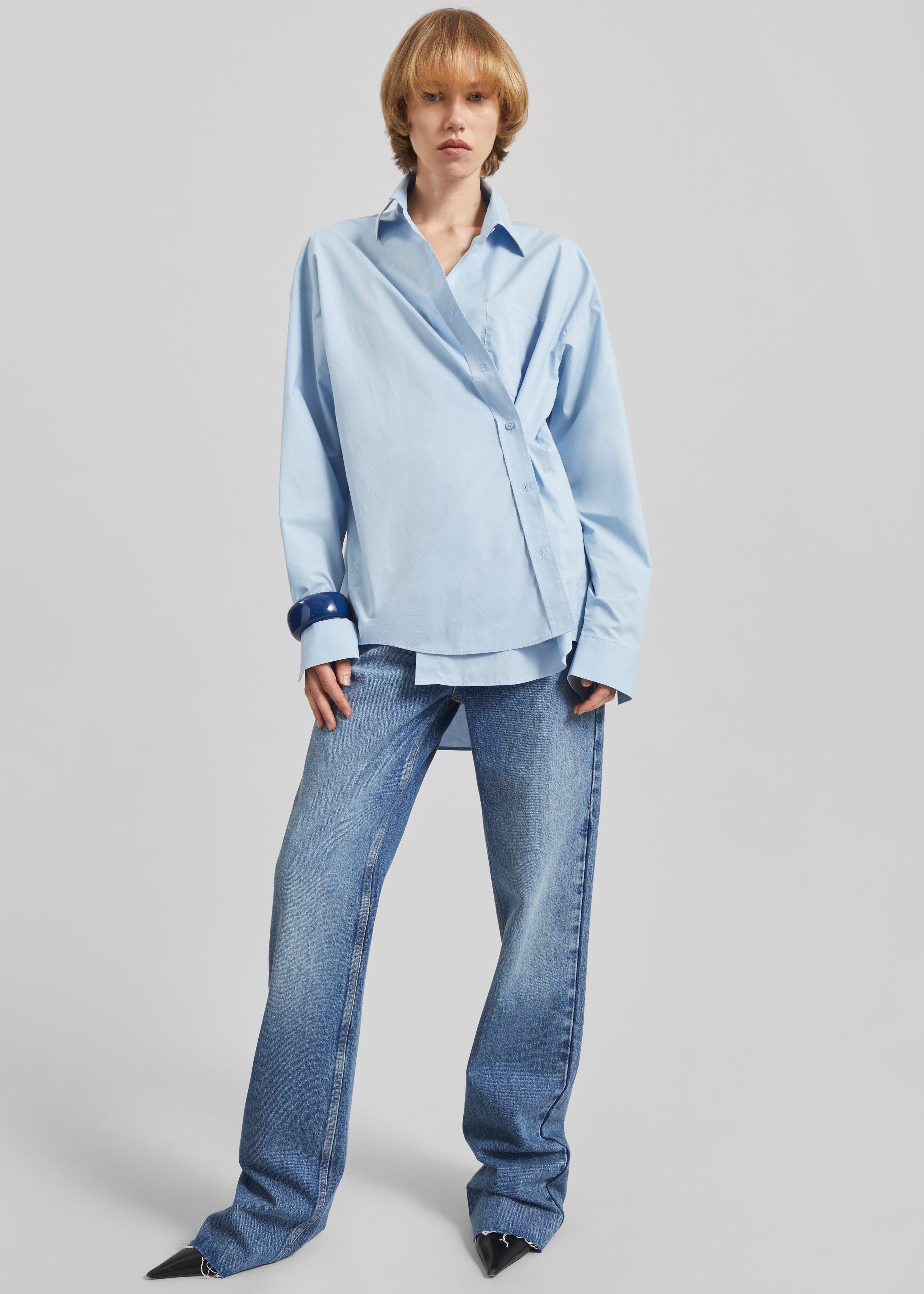 Ornella Side Button-Up Shirt - Light Blue - 5