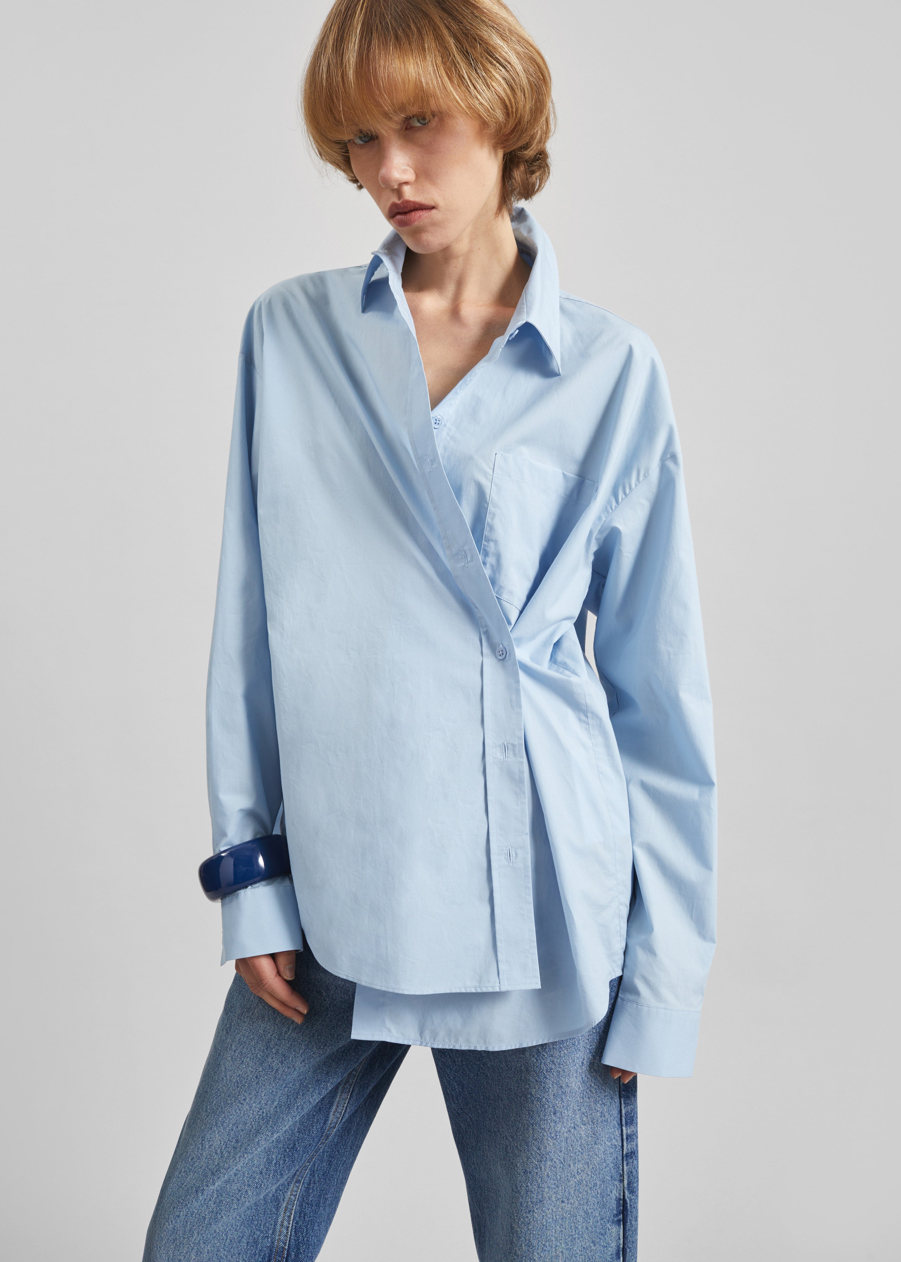 Ornella Side Button-Up Shirt - Light Blue - 1
