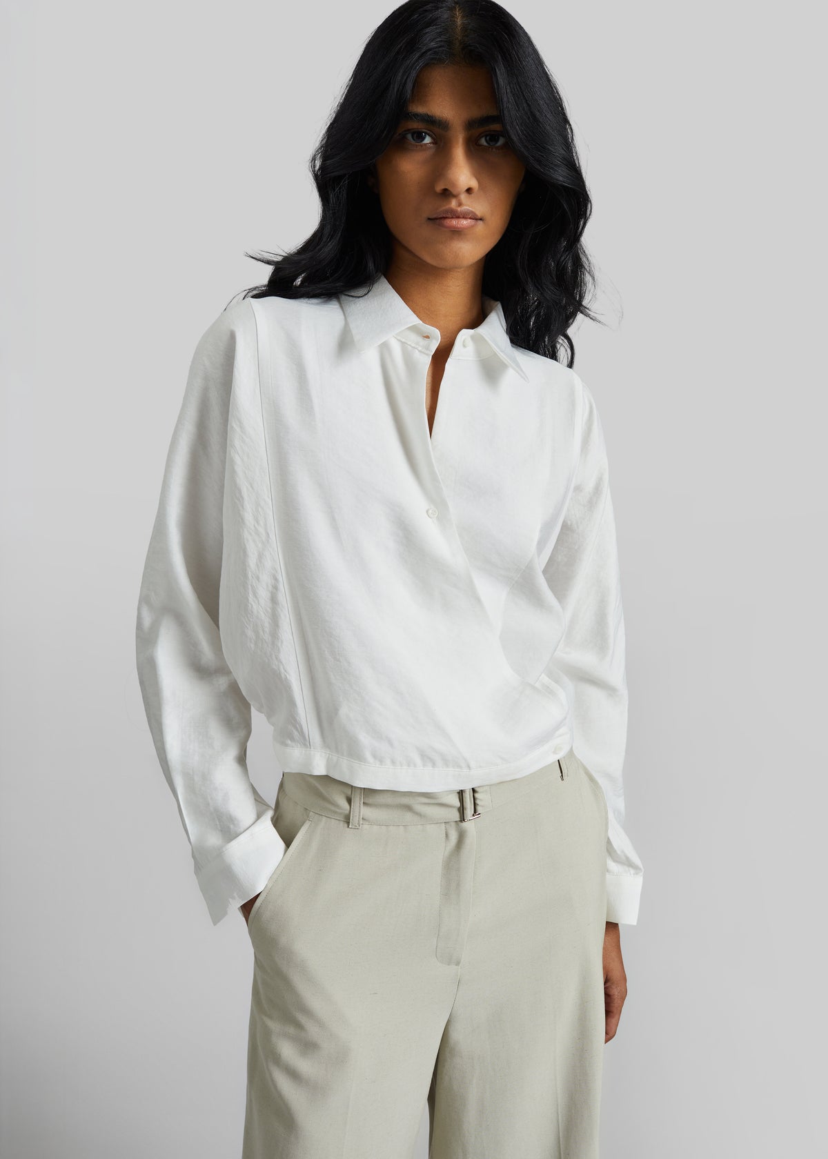 Orsel Cropped Crossover Shirt - White - 4