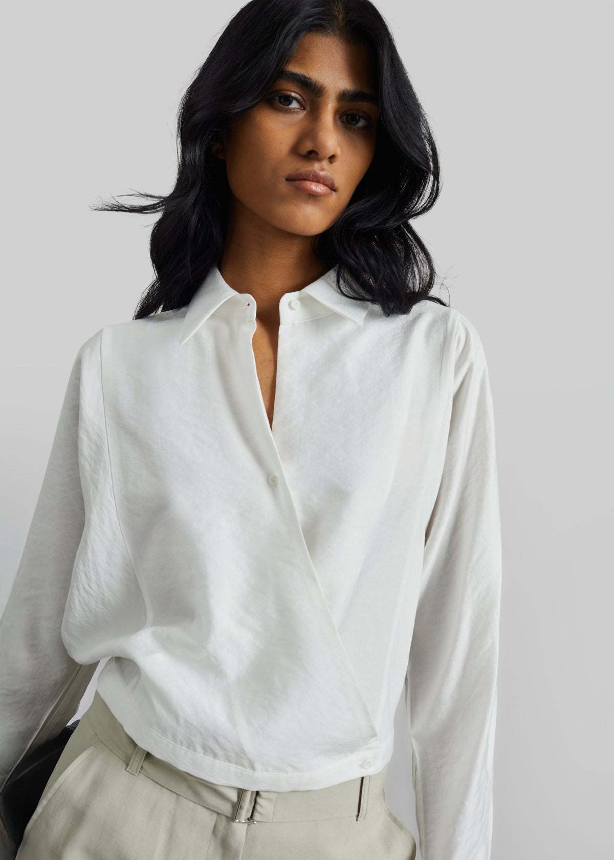 Orsel Cropped Crossover Shirt - White - 3