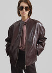 Ostend Faux Leather Biker Jacket - Burgundy