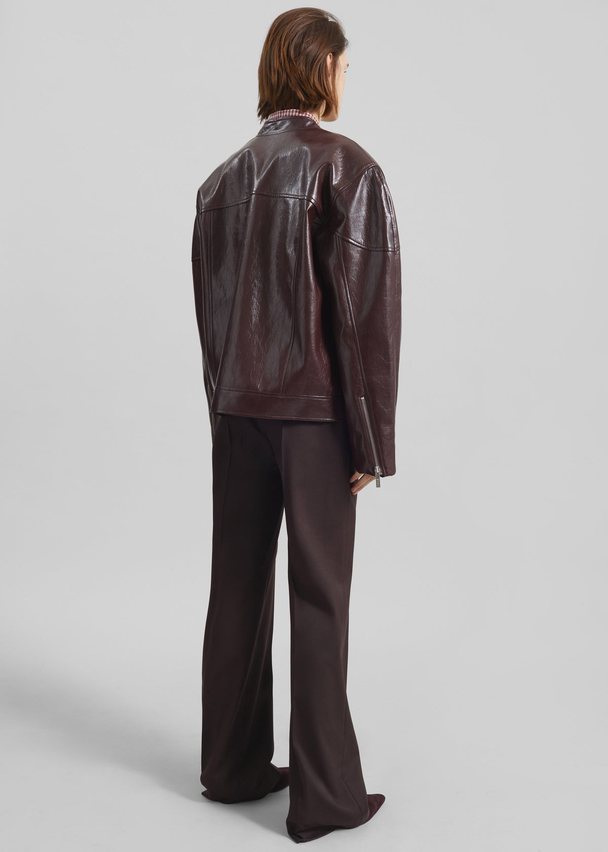 Ostend Faux Leather Biker Jacket - Burgundy - 8