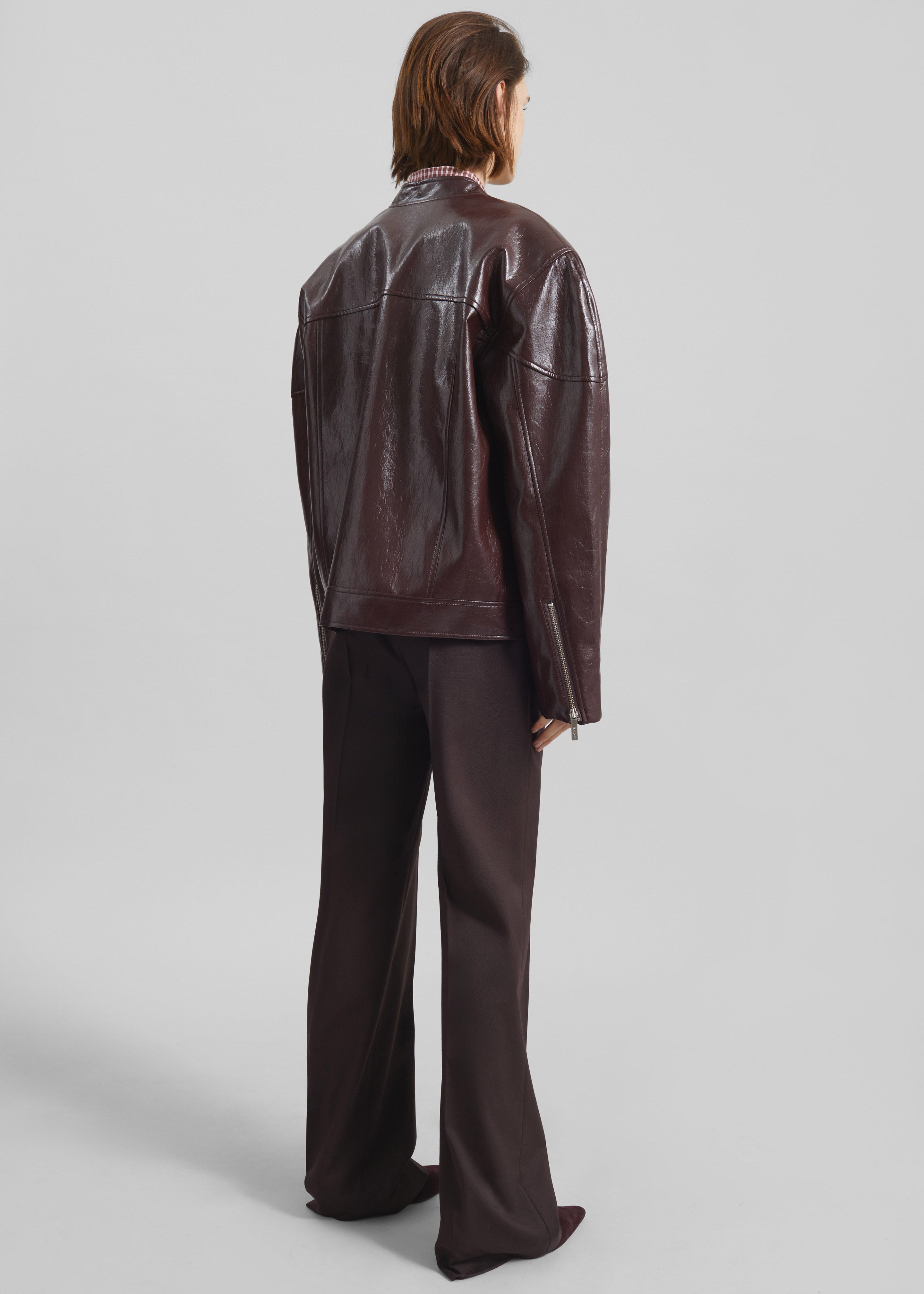 Ostend Faux Leather Biker Jacket - Burgundy - 8