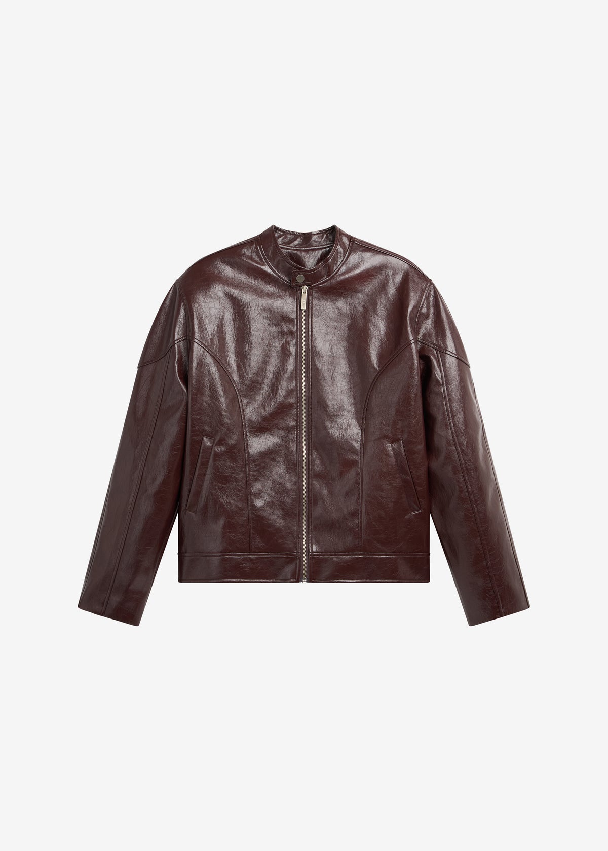 Ostend Faux Leather Biker Jacket - Burgundy - 9