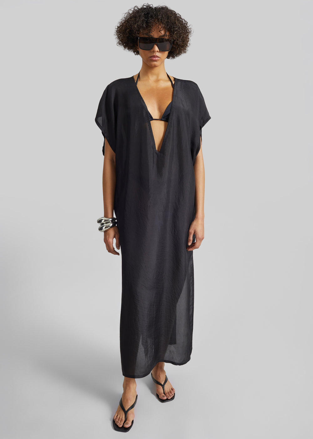 Ostuni Sheer Silk Kaftan Dress - Black - 1