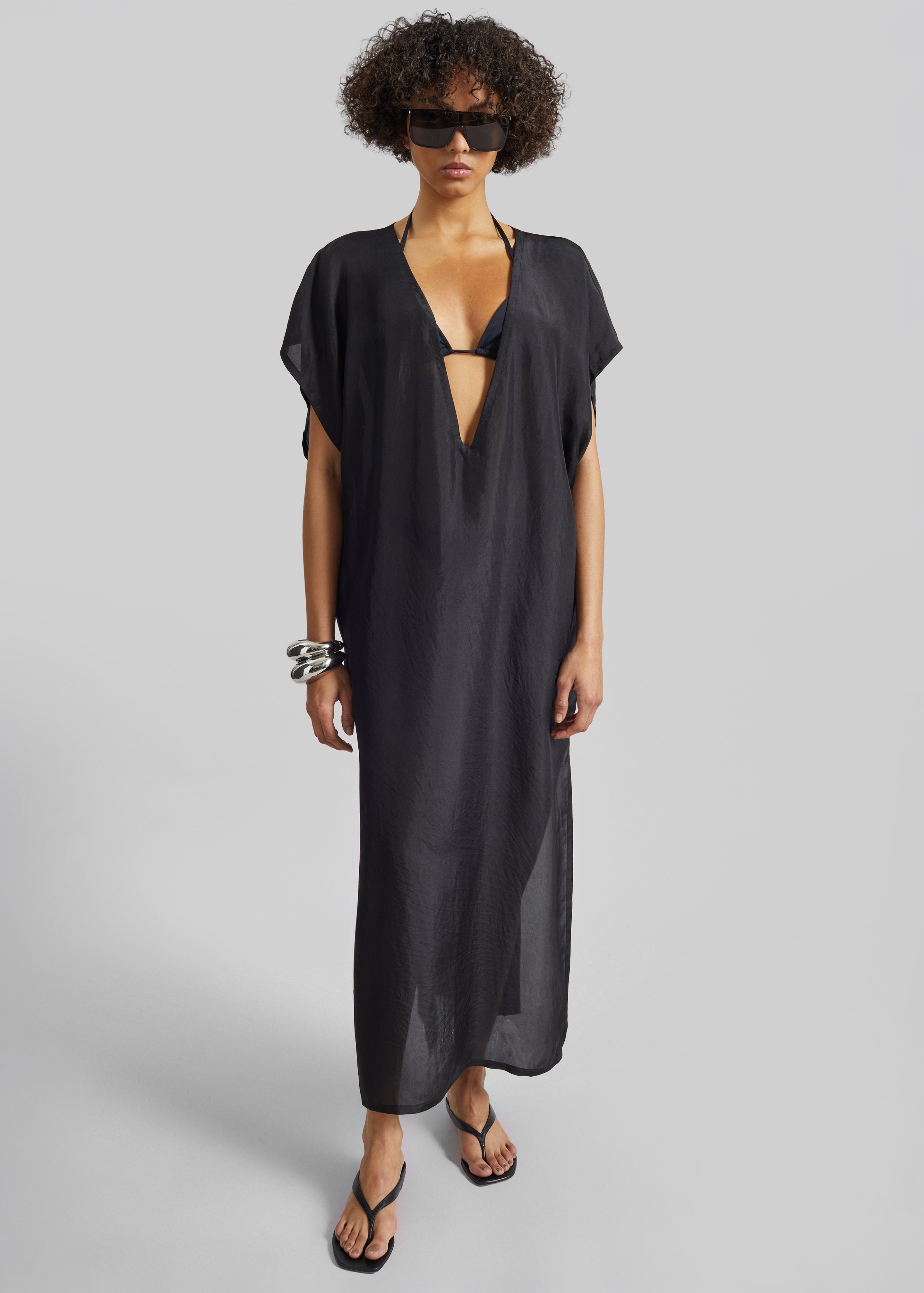Ostuni Sheer Fluid Kaftan Dress - Black - 2