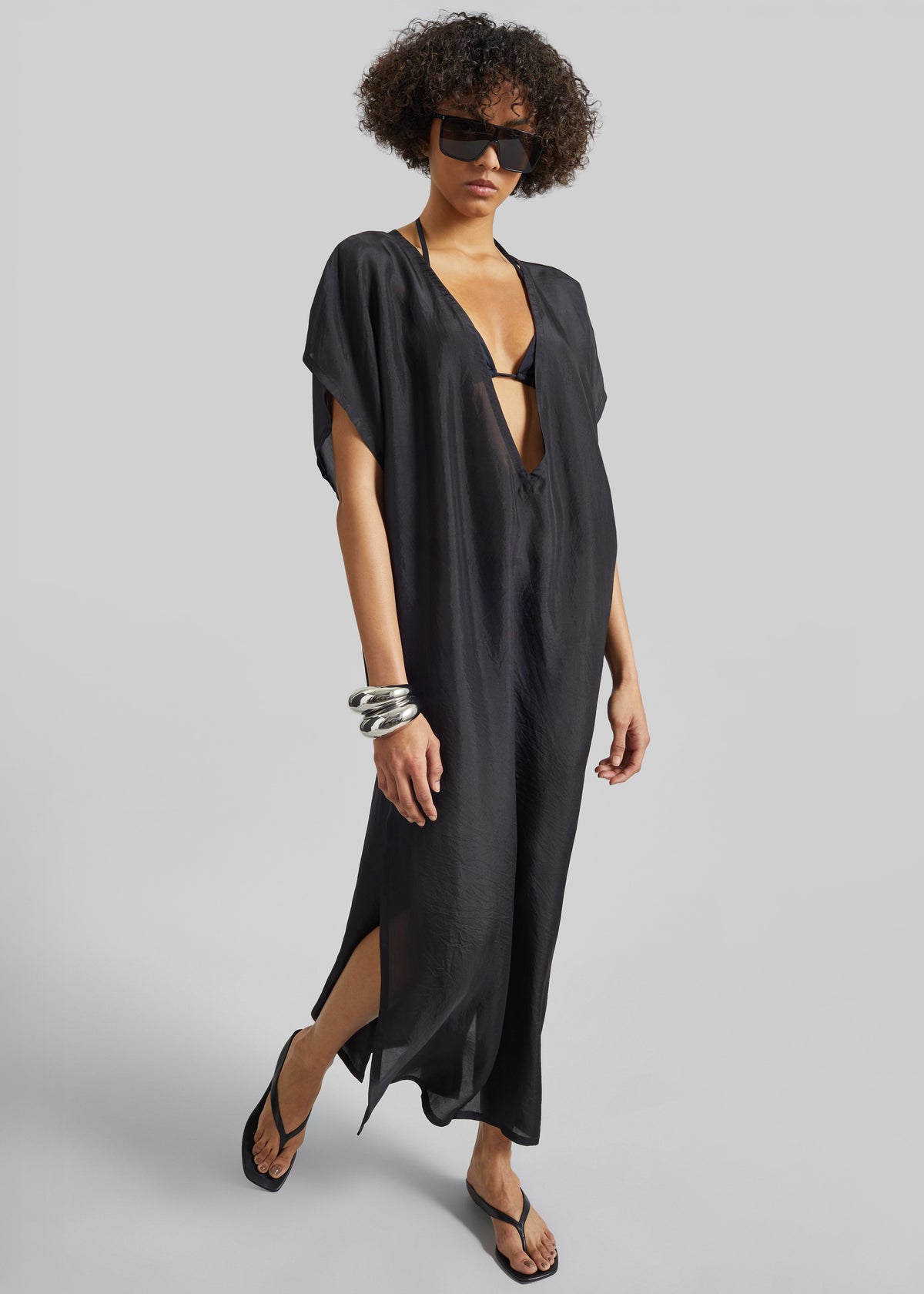 Ostuni Sheer Fluid Kaftan Dress - Black - 5