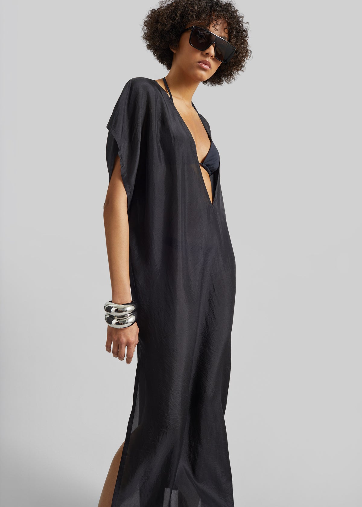 Ostuni Sheer Fluid Kaftan Dress - Black - 4