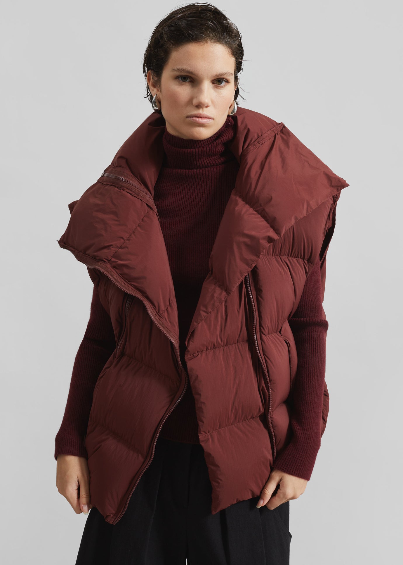 Otley Sleeveless Puffer Vest - Burgundy - 1