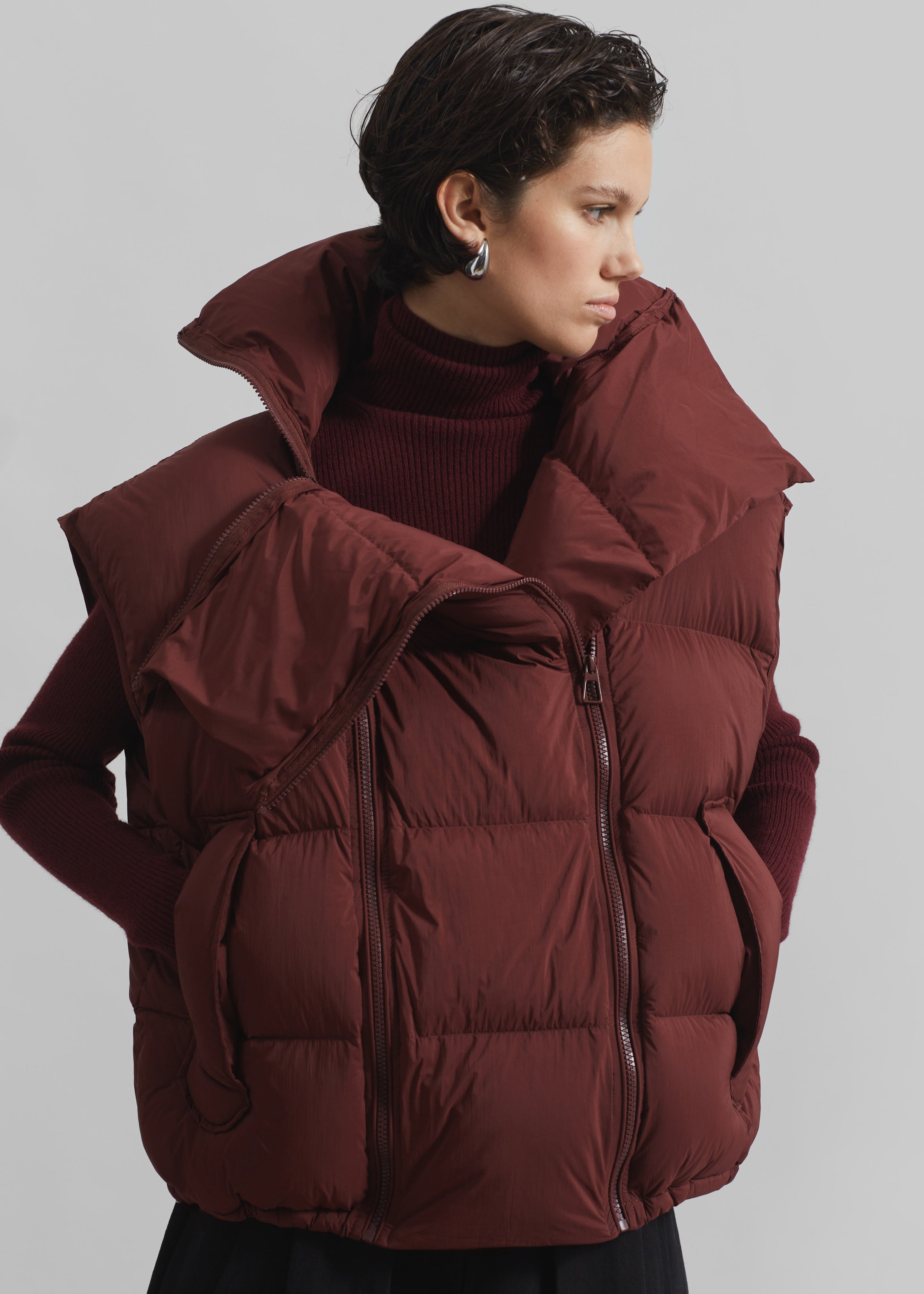 Otley Sleeveless Puffer Vest - Burgundy - 3