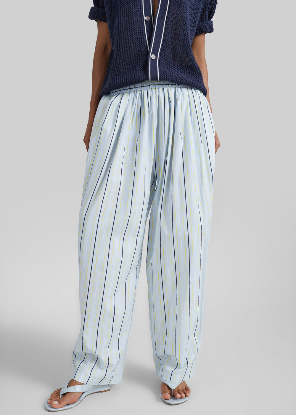 Otranto Cotton Barrel Leg Pants - Blue Multi Stripe - 1