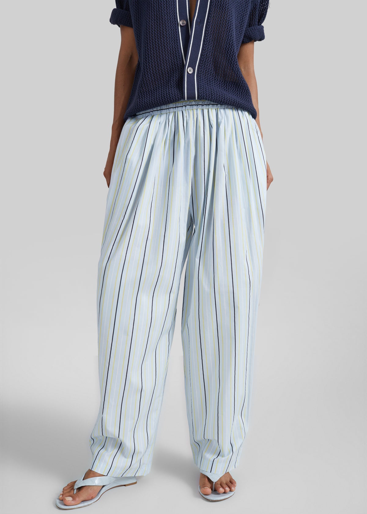 Otranto Cotton Barrel Leg Pants - Blue Multi Stripe - 2