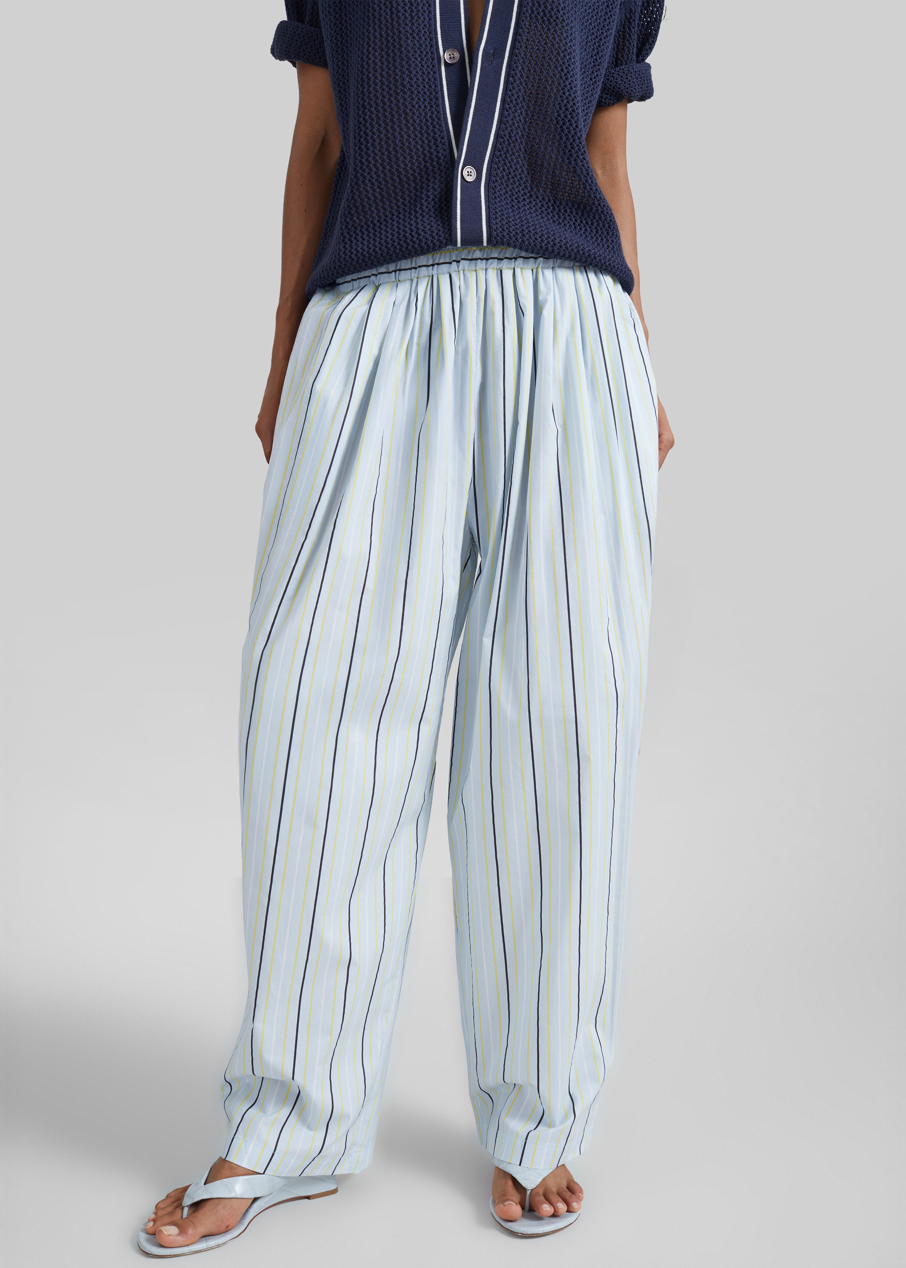 Otranto Cotton Barrel Leg Pants - Blue Multi Stripe - 2
