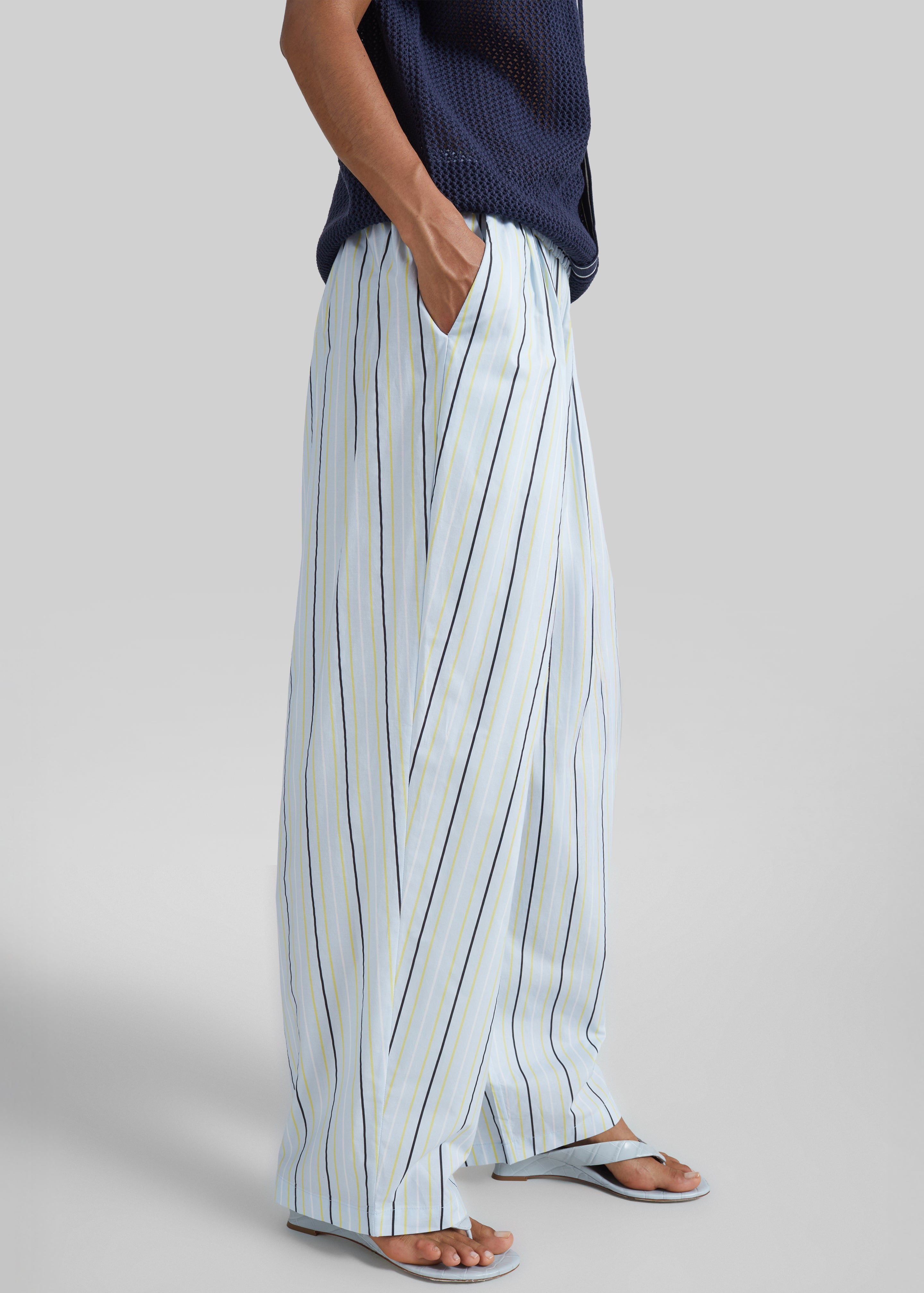 Otranto Cotton Barrel Leg Pants - Blue Multi Stripe - 4