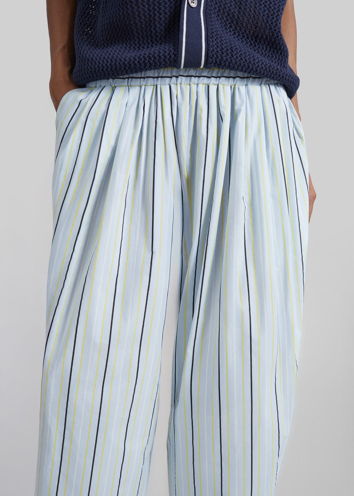 Otranto Cotton Barrel Leg Pants - Blue Multi Stripe - 3