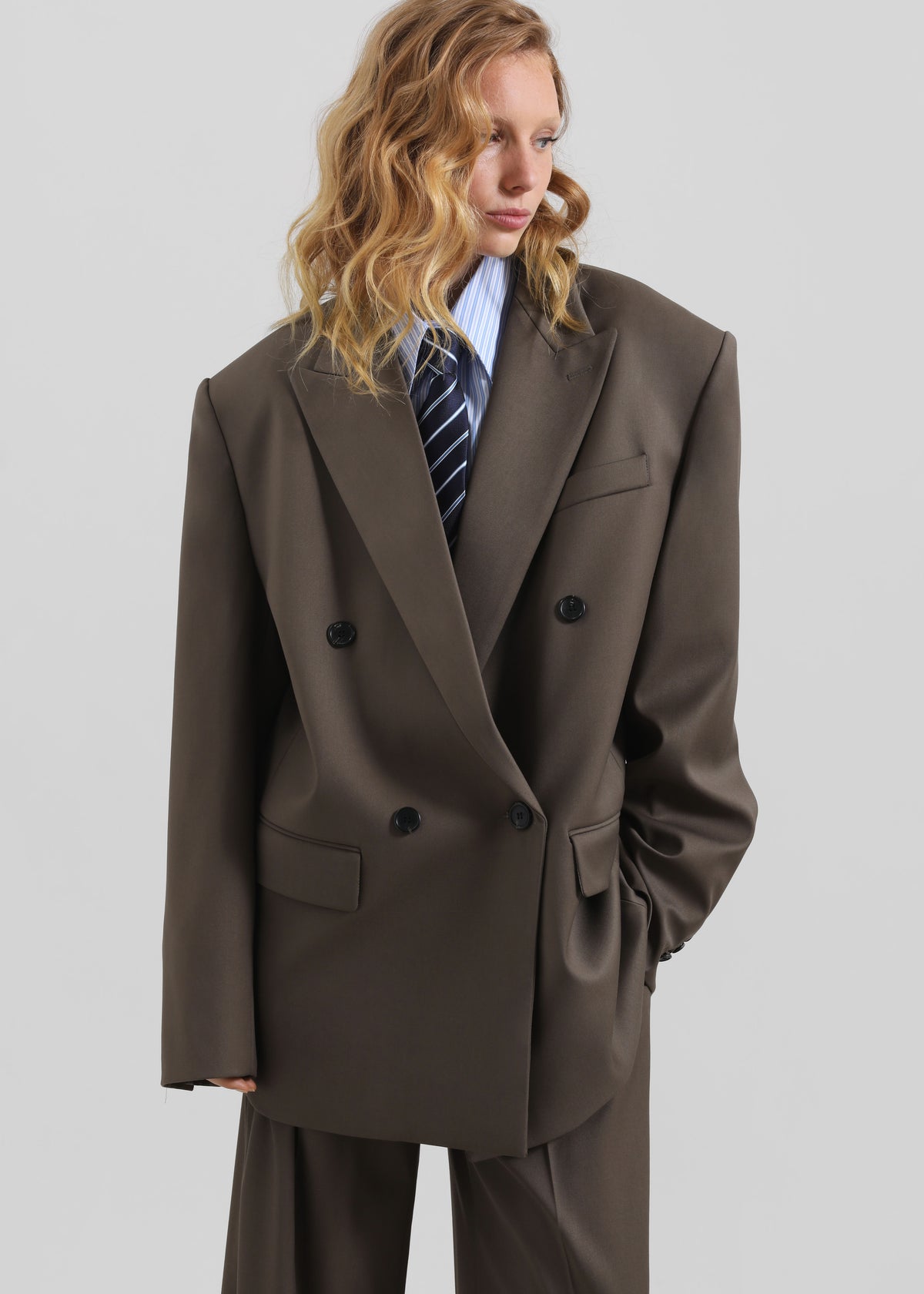 Pallen Double Breasted Blazer - Brown - 5