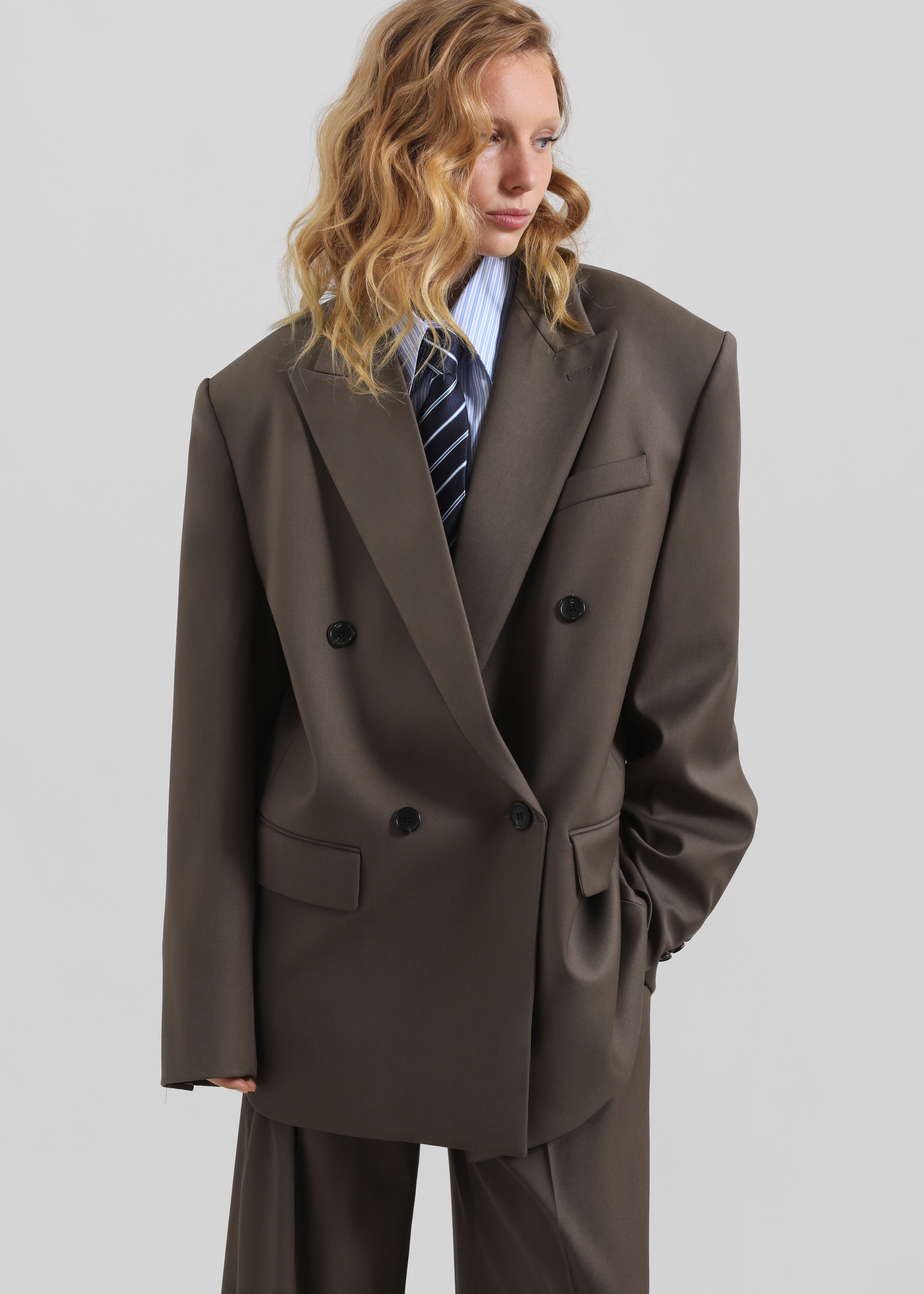 Pallen Double Breasted Blazer - Brown - 5