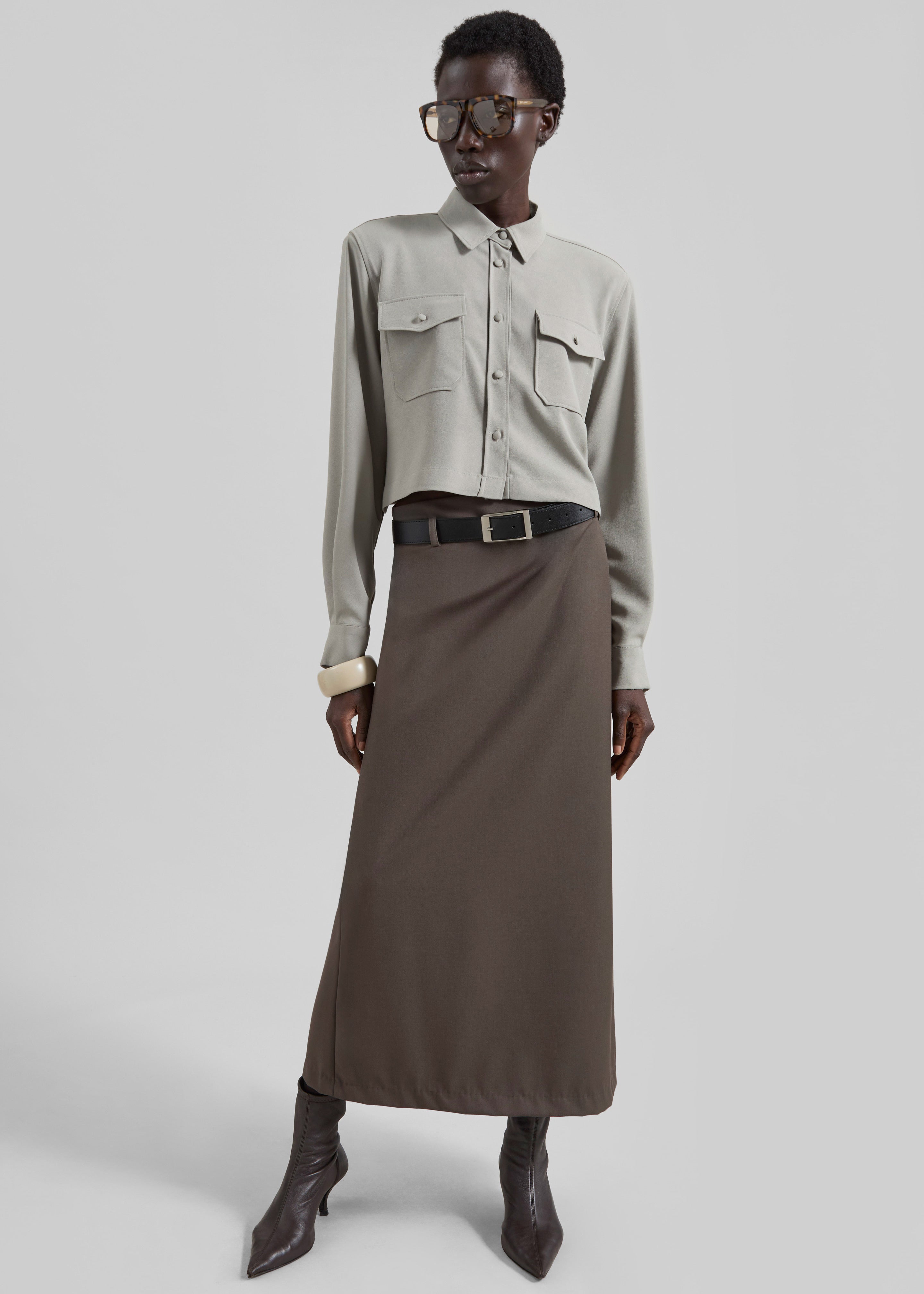 Palmela Belted Pencil Skirt - Dark Taupe – The Frankie Shop