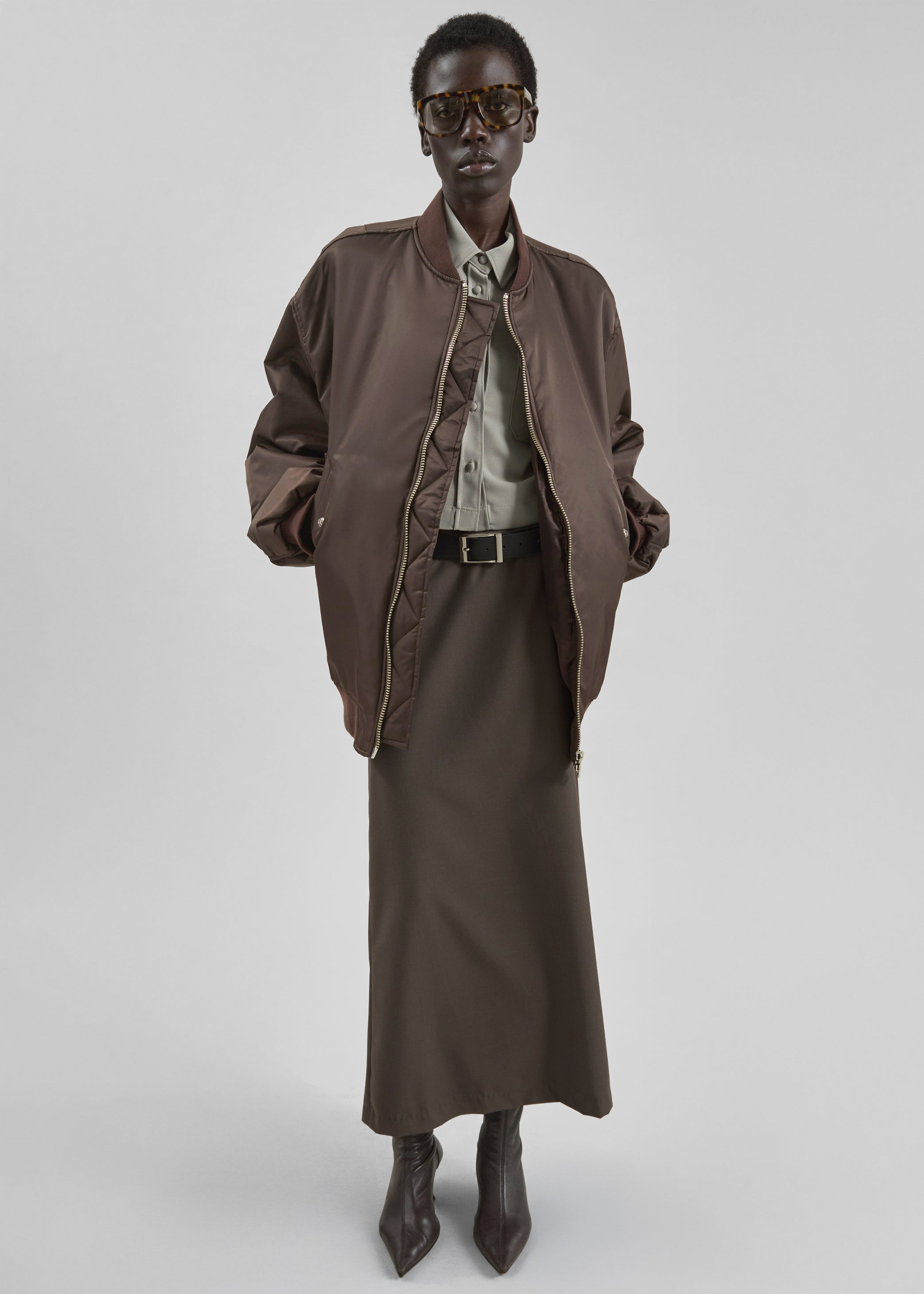 Shop the look image for Palmela Belted Pencil Skirt - Dark Taupe