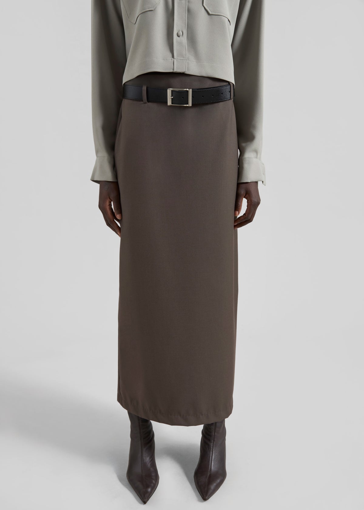 Palmela Belted Pencil Skirt - Dark Taupe - 2