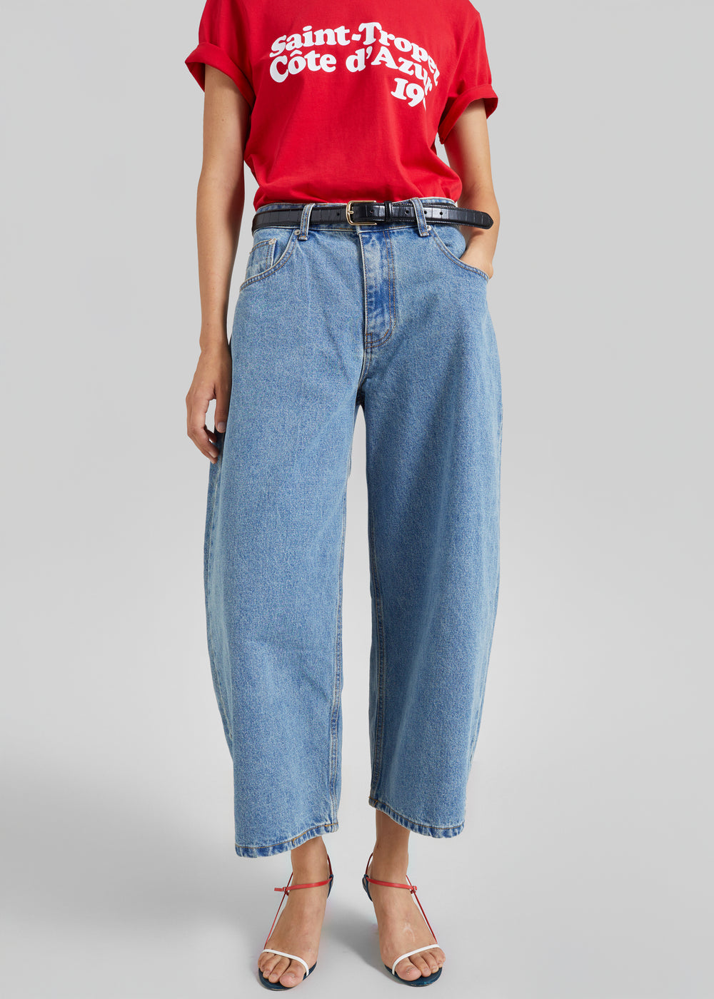 Palmi Cropped Barrel Leg Jeans - Medium Wash - 1