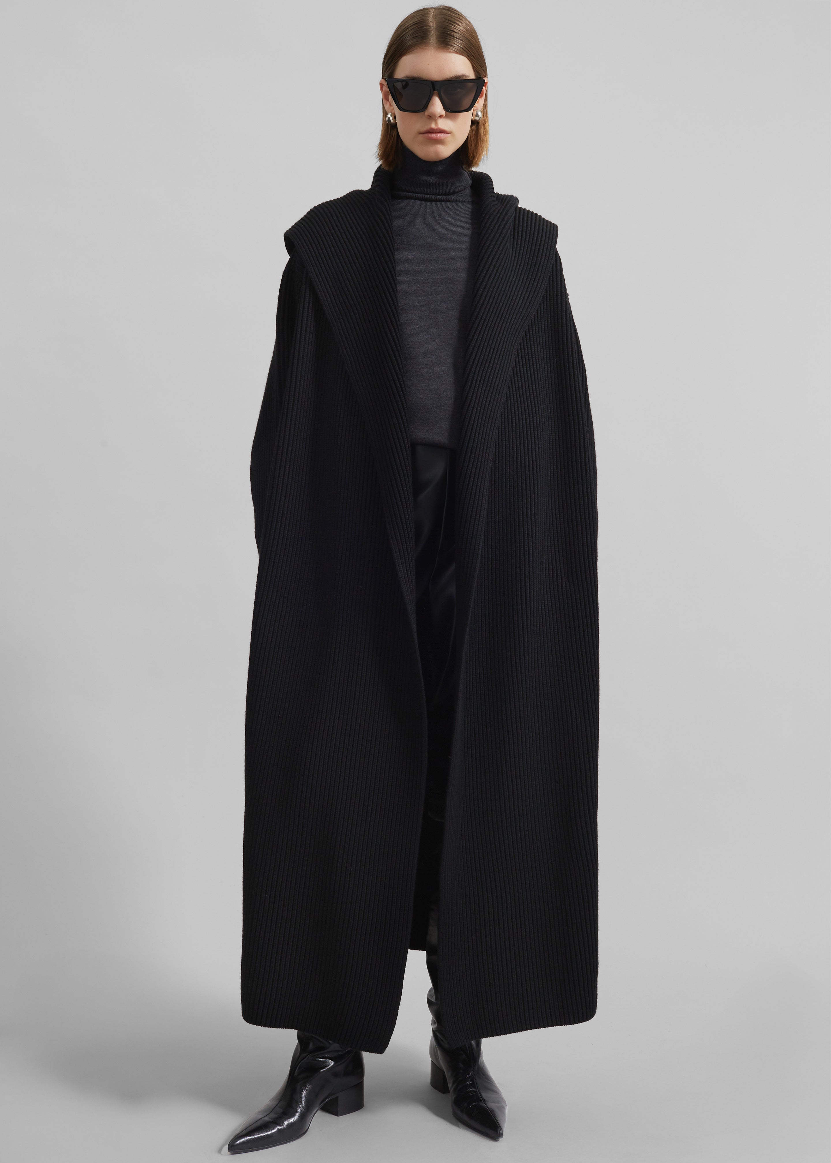 Parma Hooded Oversized Long Cardigan - Black - 4