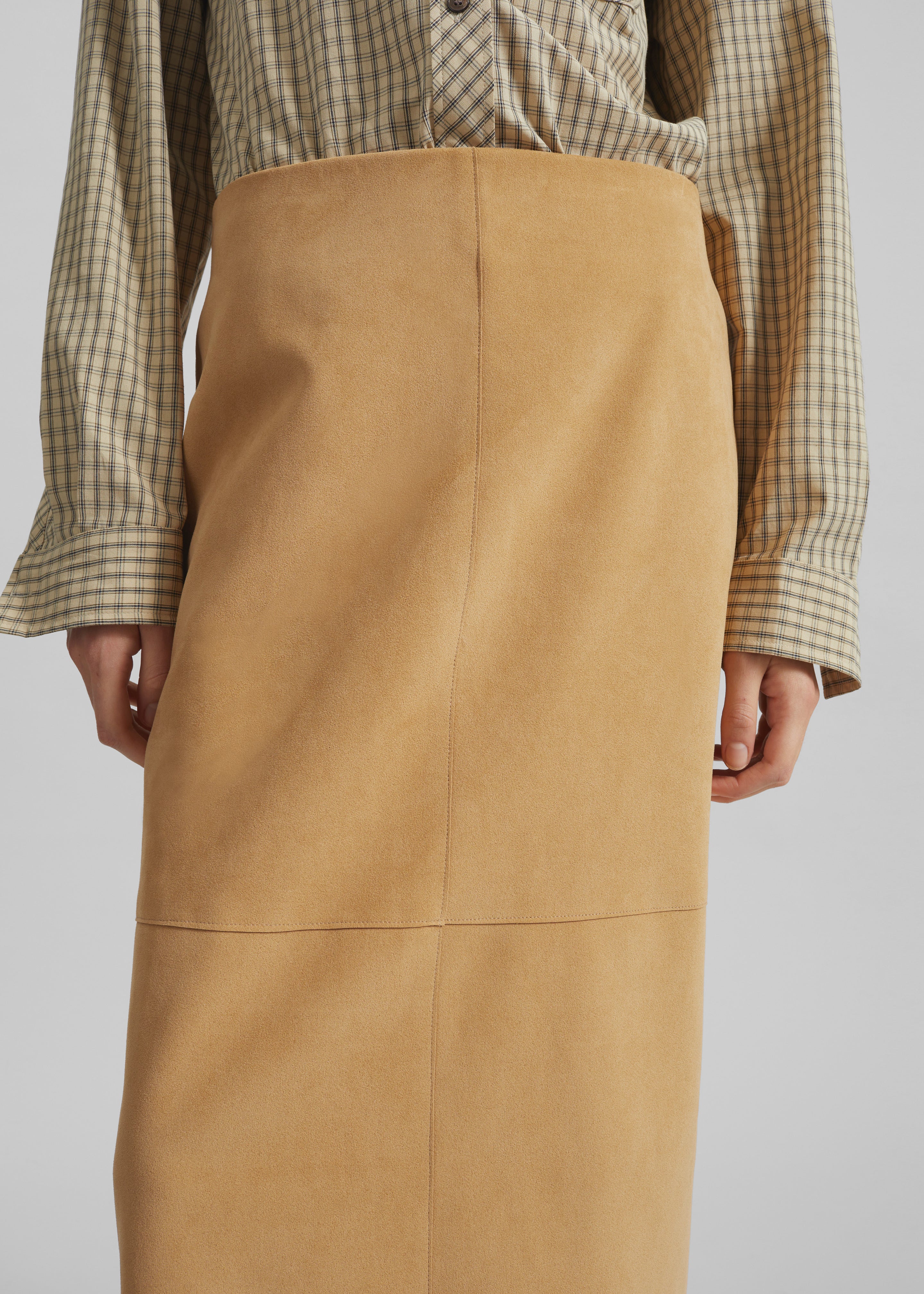 Pavia Faux Suede Pencil Skirt - Camel – The Frankie Shop