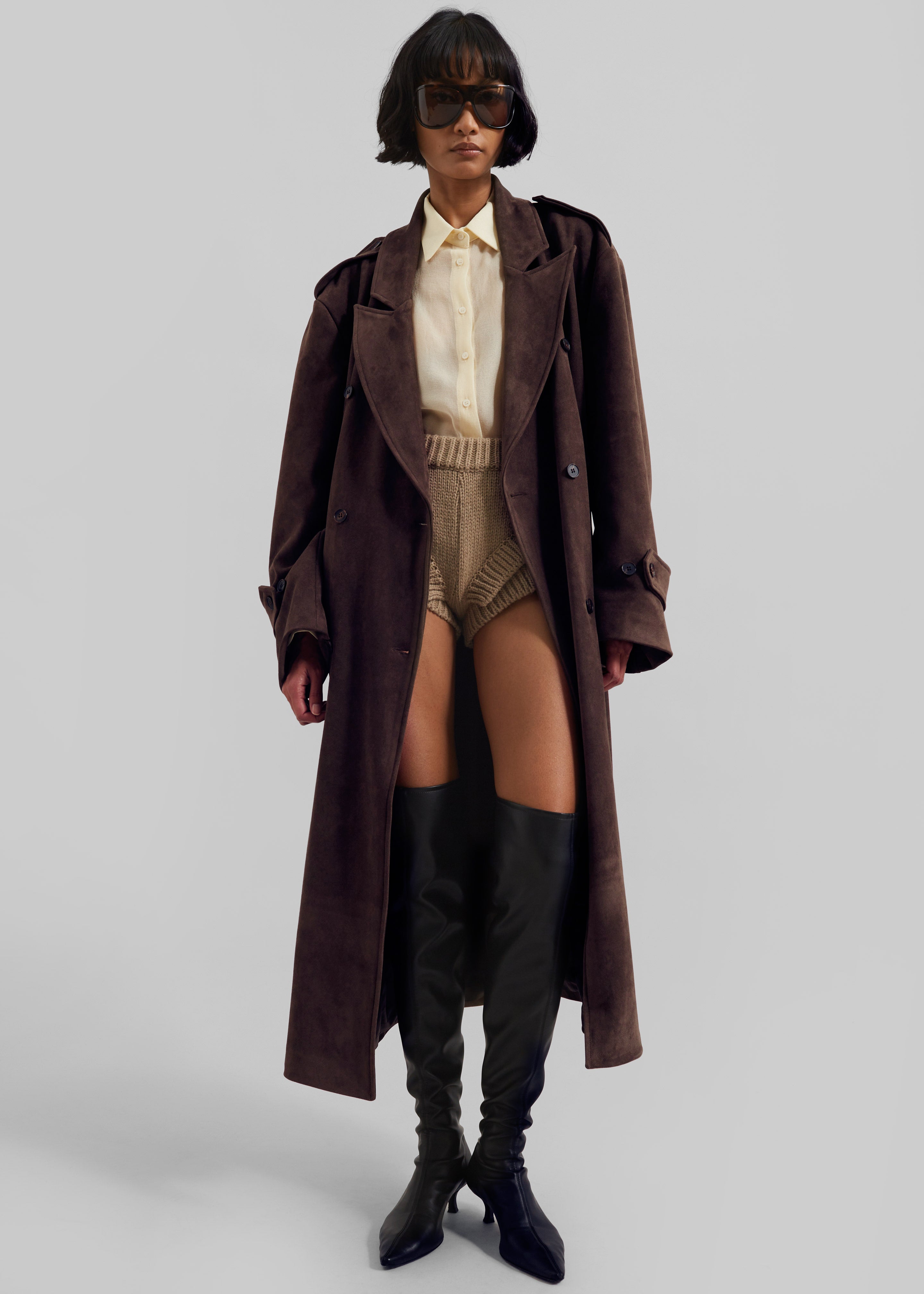 Pembroke Faux Suede Trench - Brown - 7