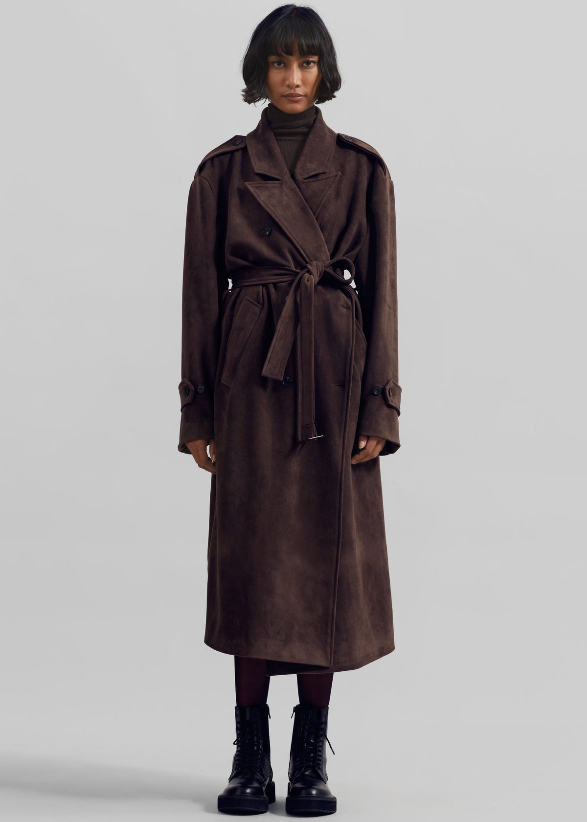 Pembroke Faux Suede Trench - Brown - 9