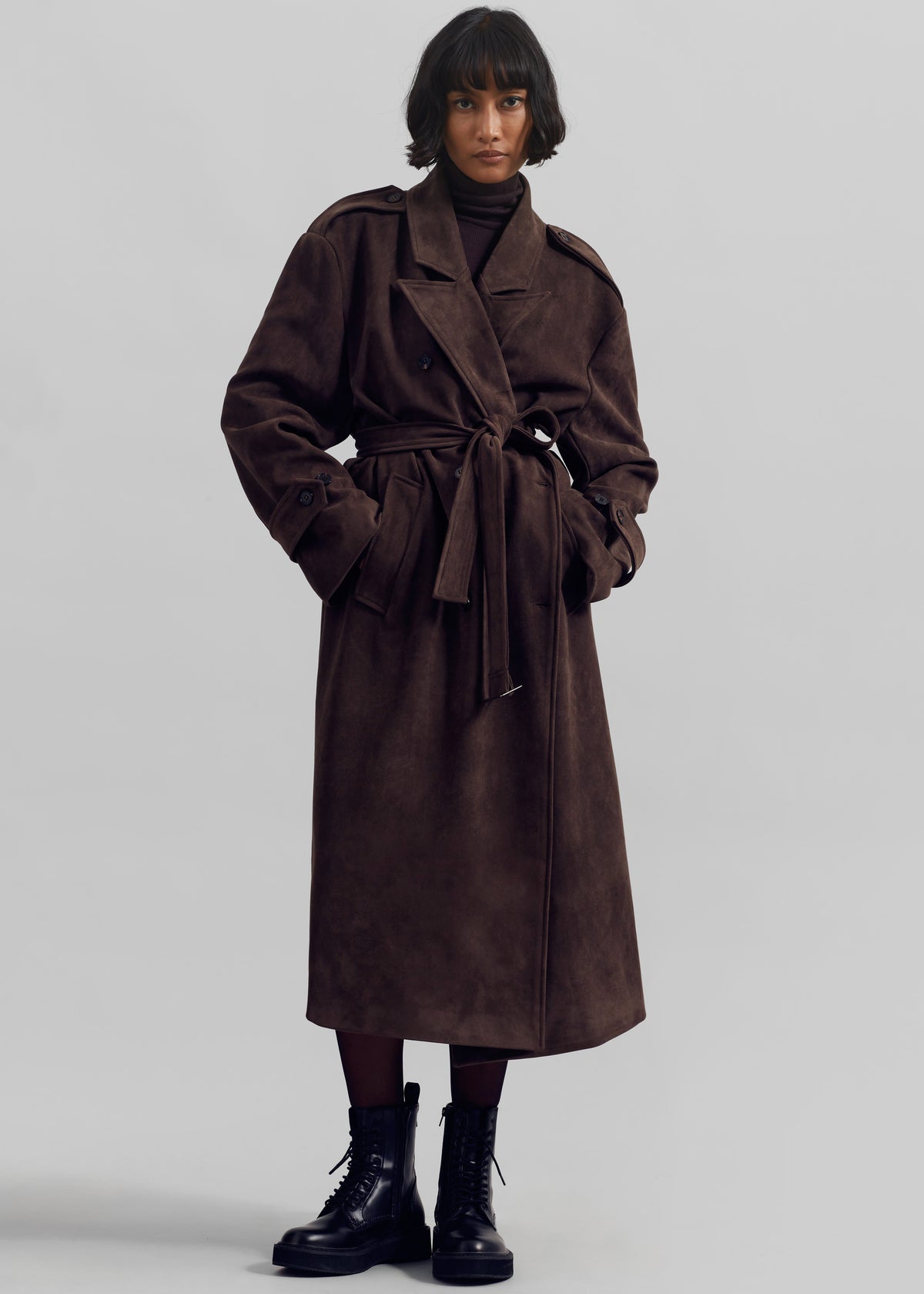 Pembroke Faux Suede Trench - Brown - 3