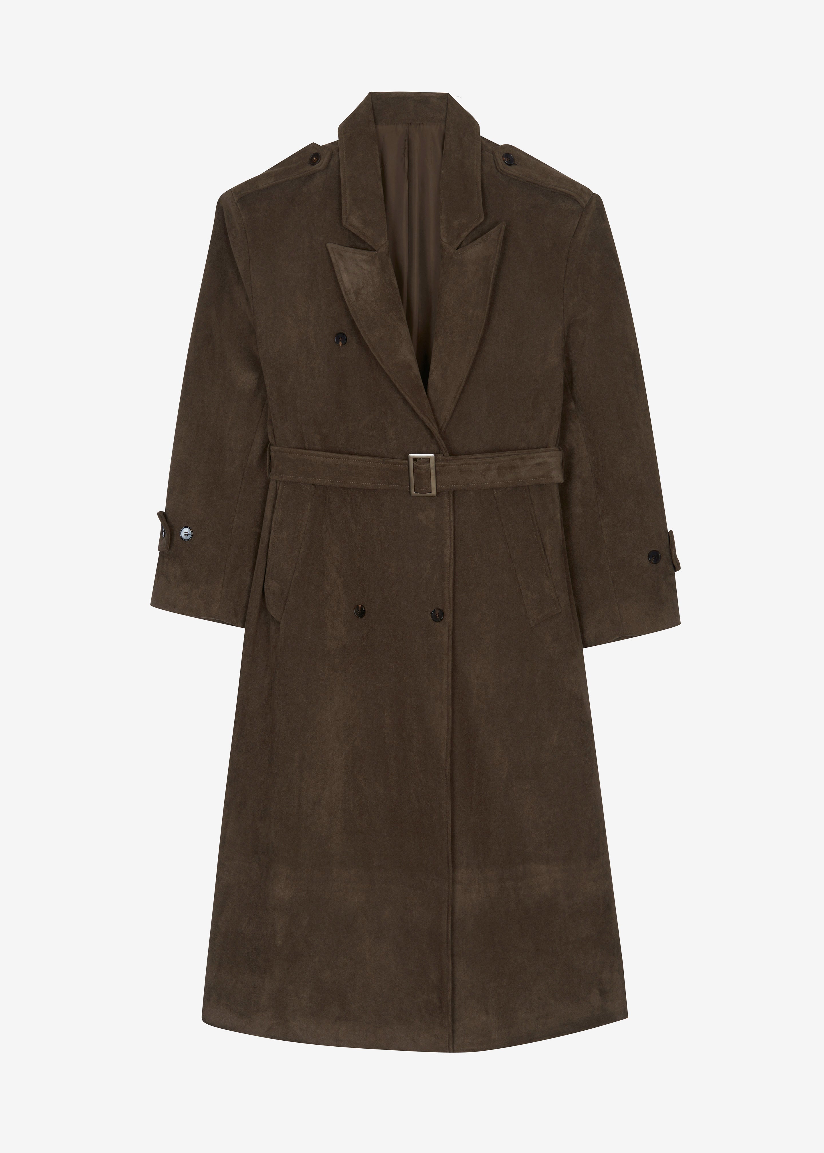 Peoria Faux Suede Trench Coat - Brown - 10