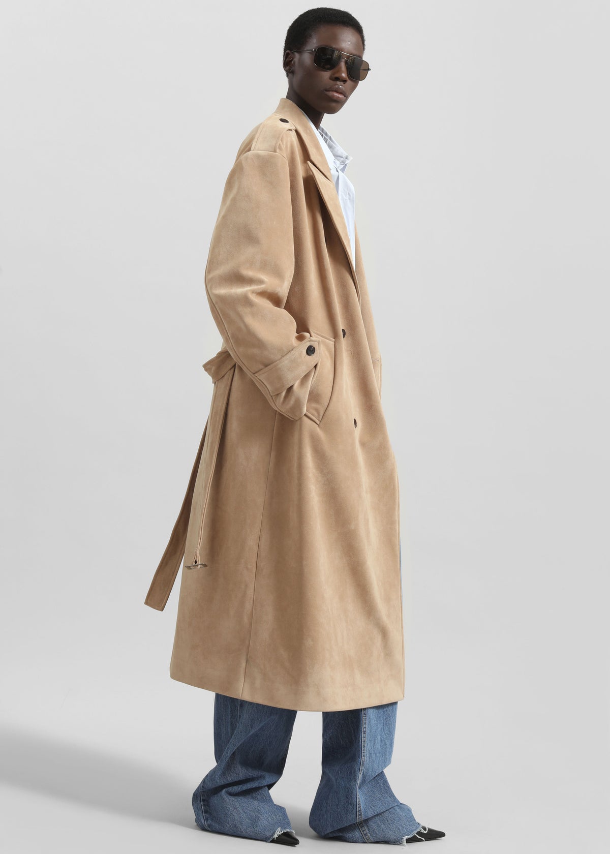 Peoria Faux Suede Trench Coat - Camel - 4
