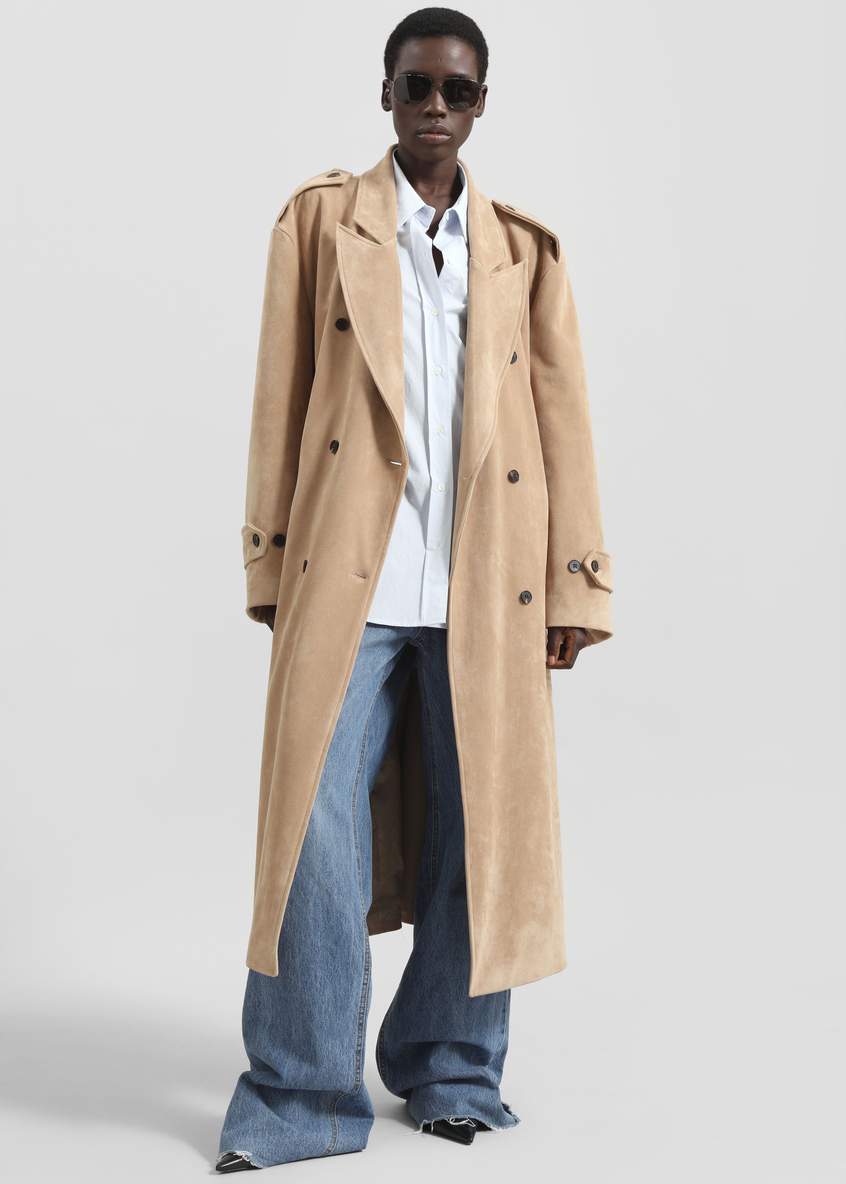 Peoria Faux Suede Trench Coat - Camel - 3