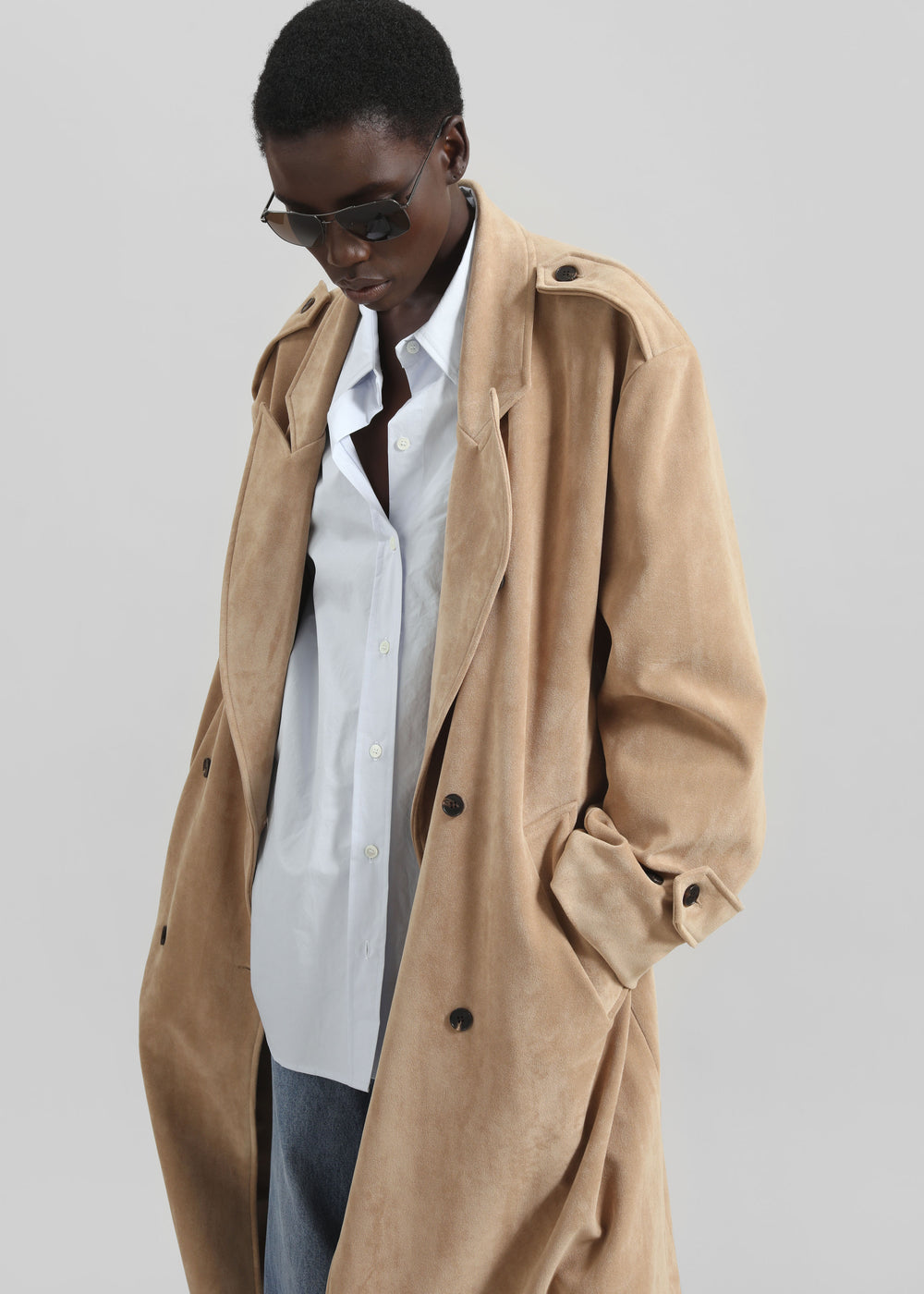 Peoria Faux Suede Trench Coat - Camel - 1