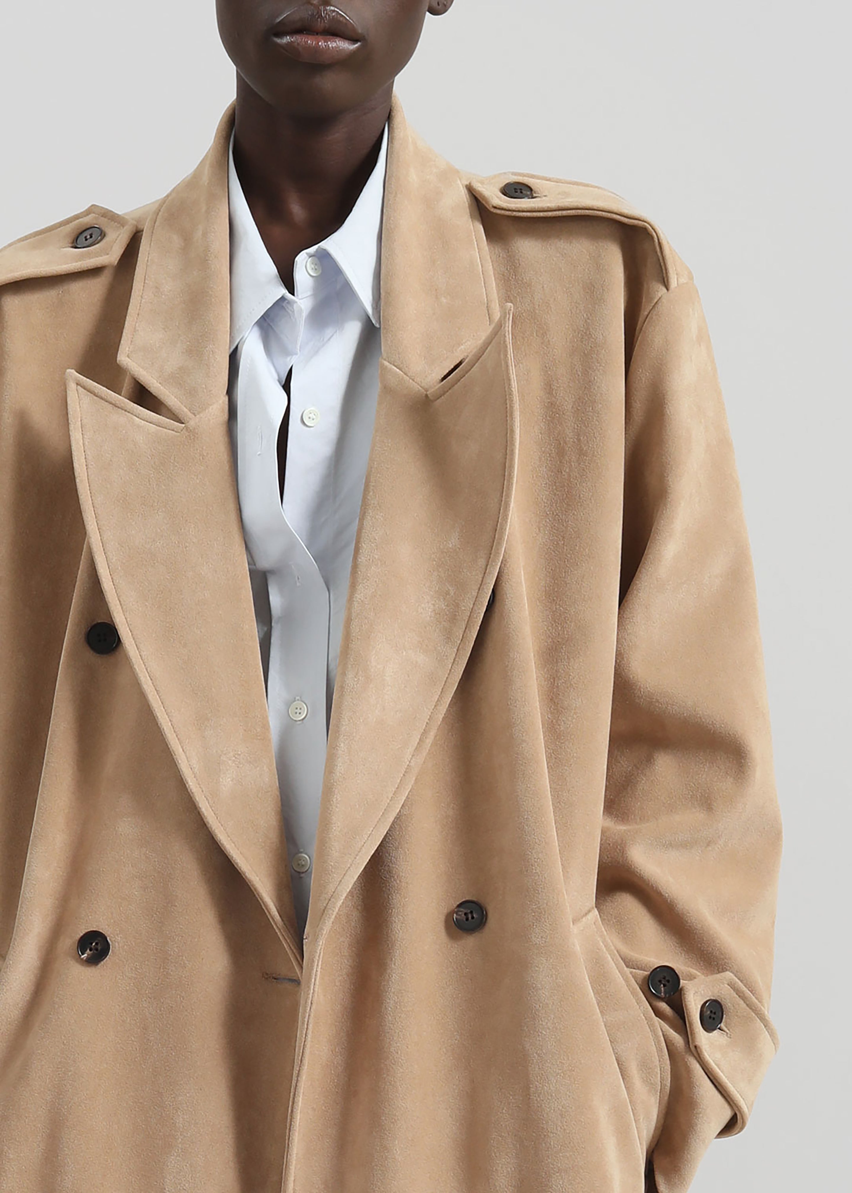 Peoria Faux Suede Trench Coat - Camel - 5