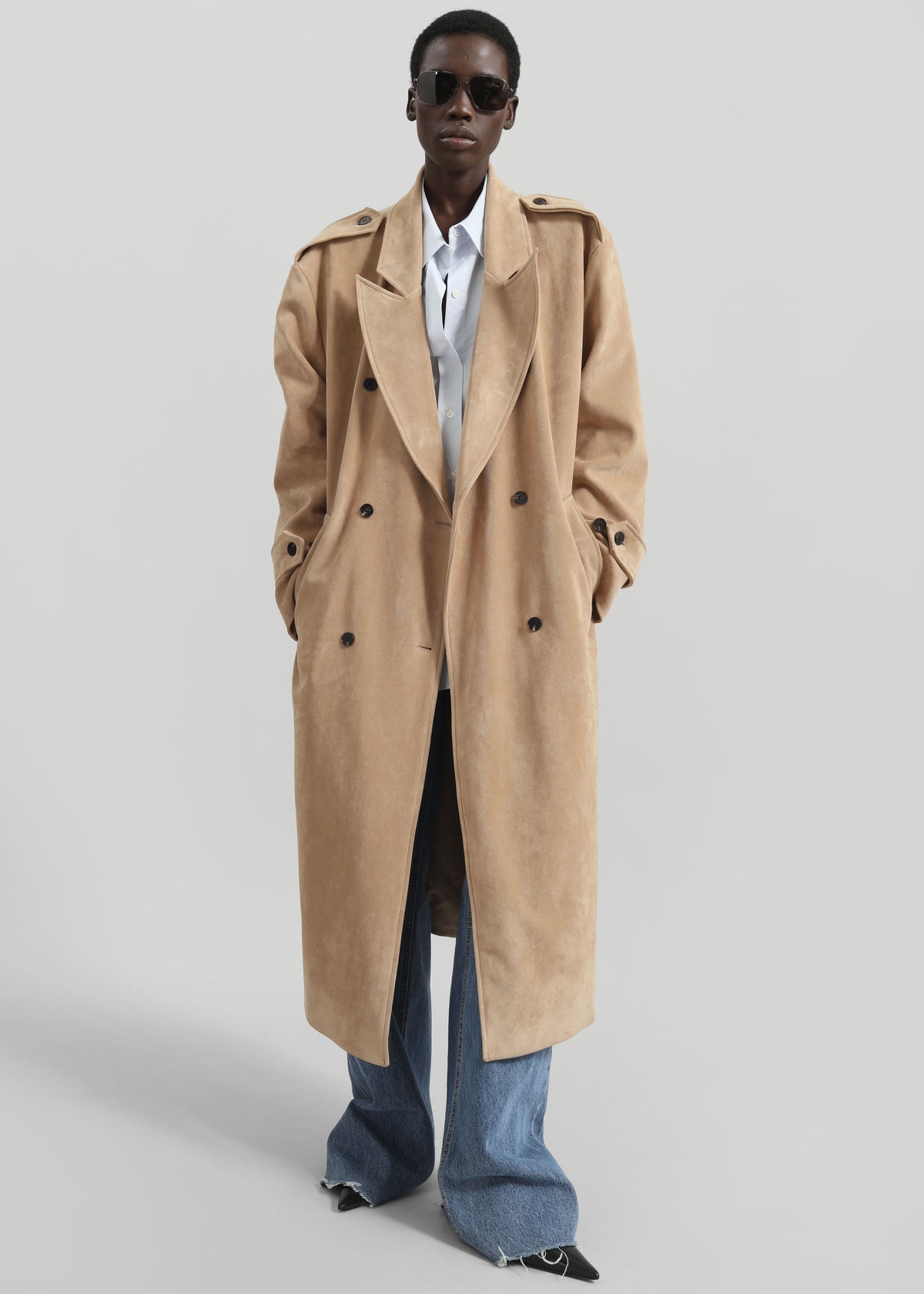 Peoria Faux Suede Trench Coat - Camel - 6