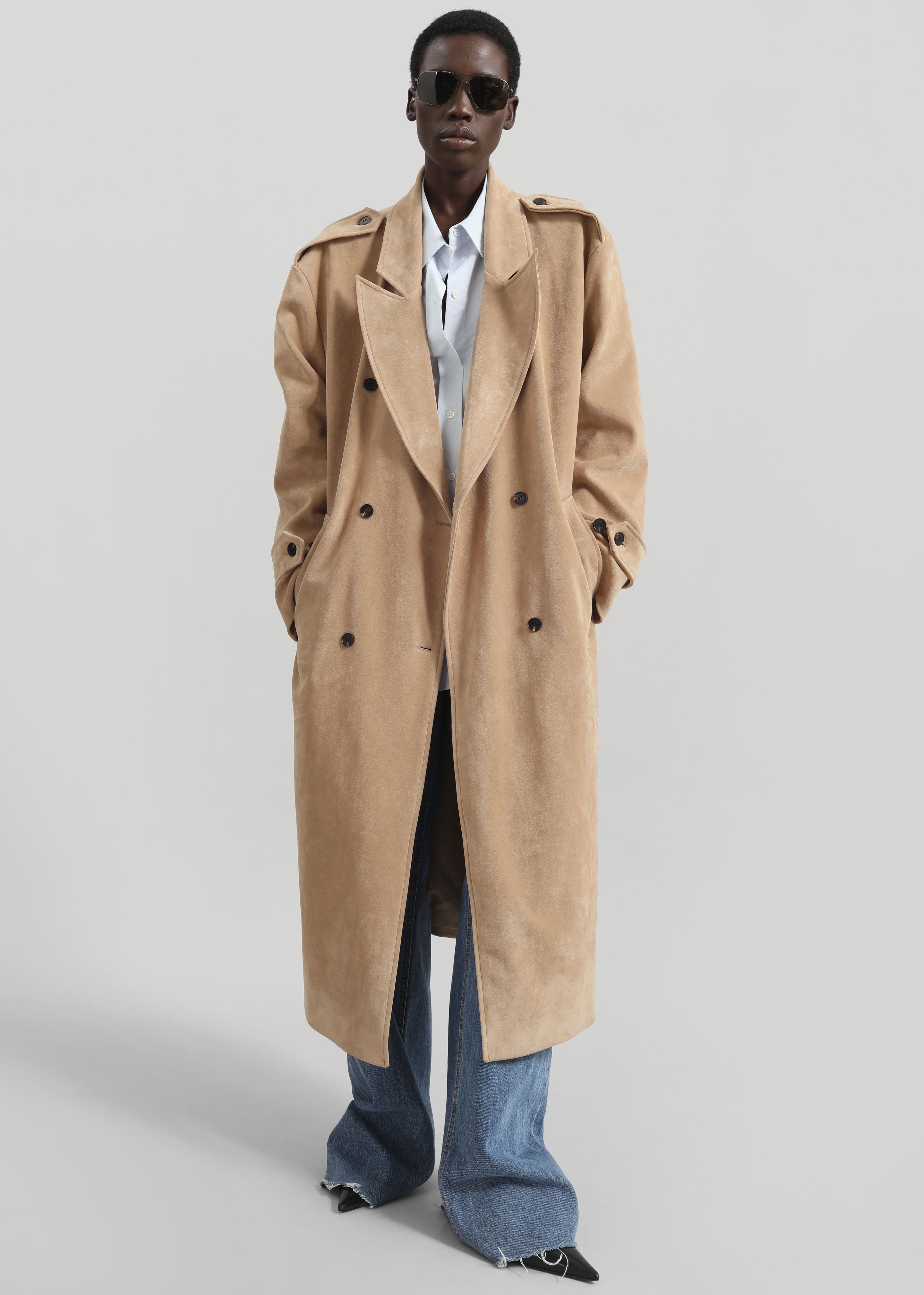 Peoria Faux Suede Trench Coat - Camel - 6