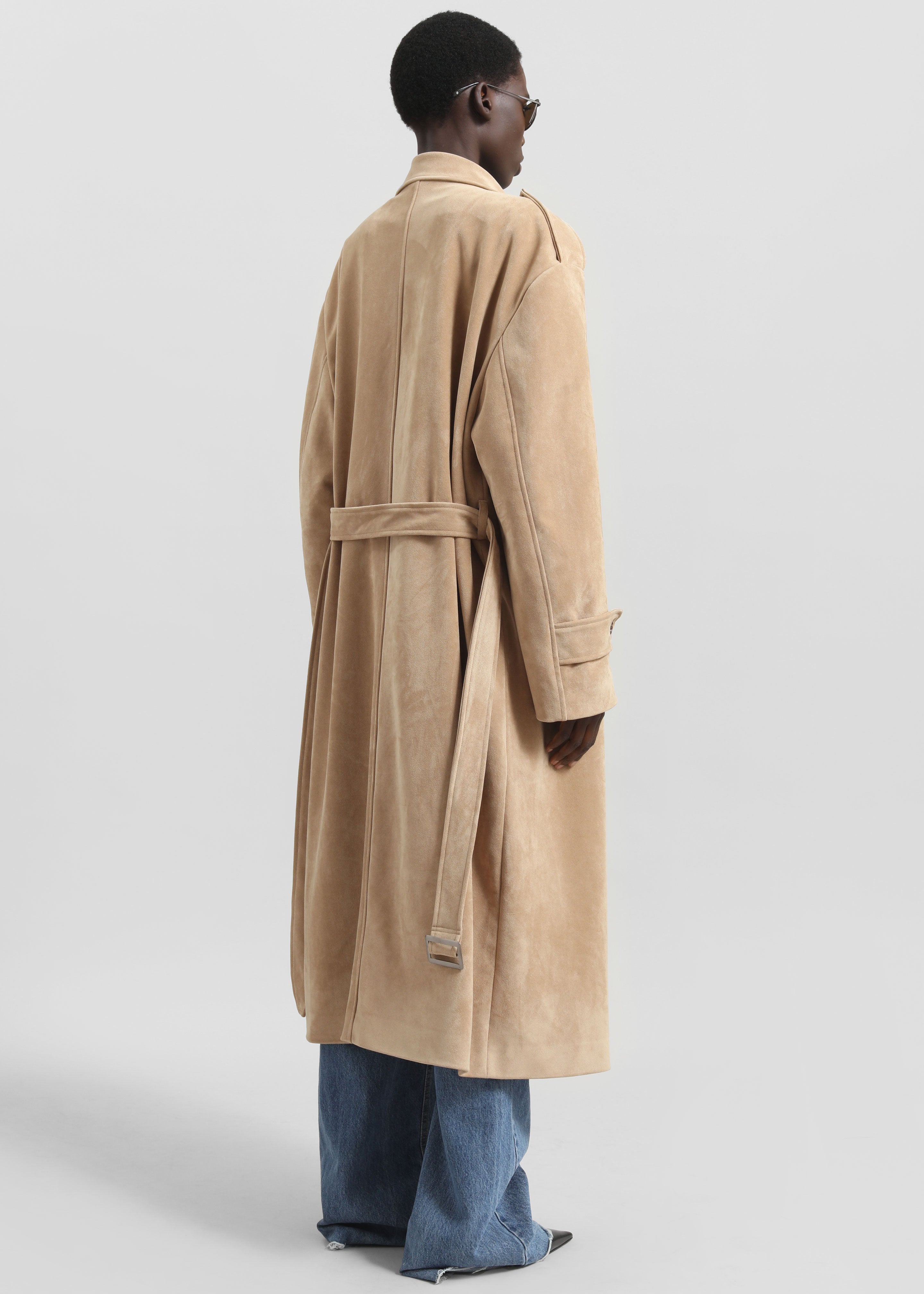 Peoria Faux Suede Trench Coat - Camel - 7