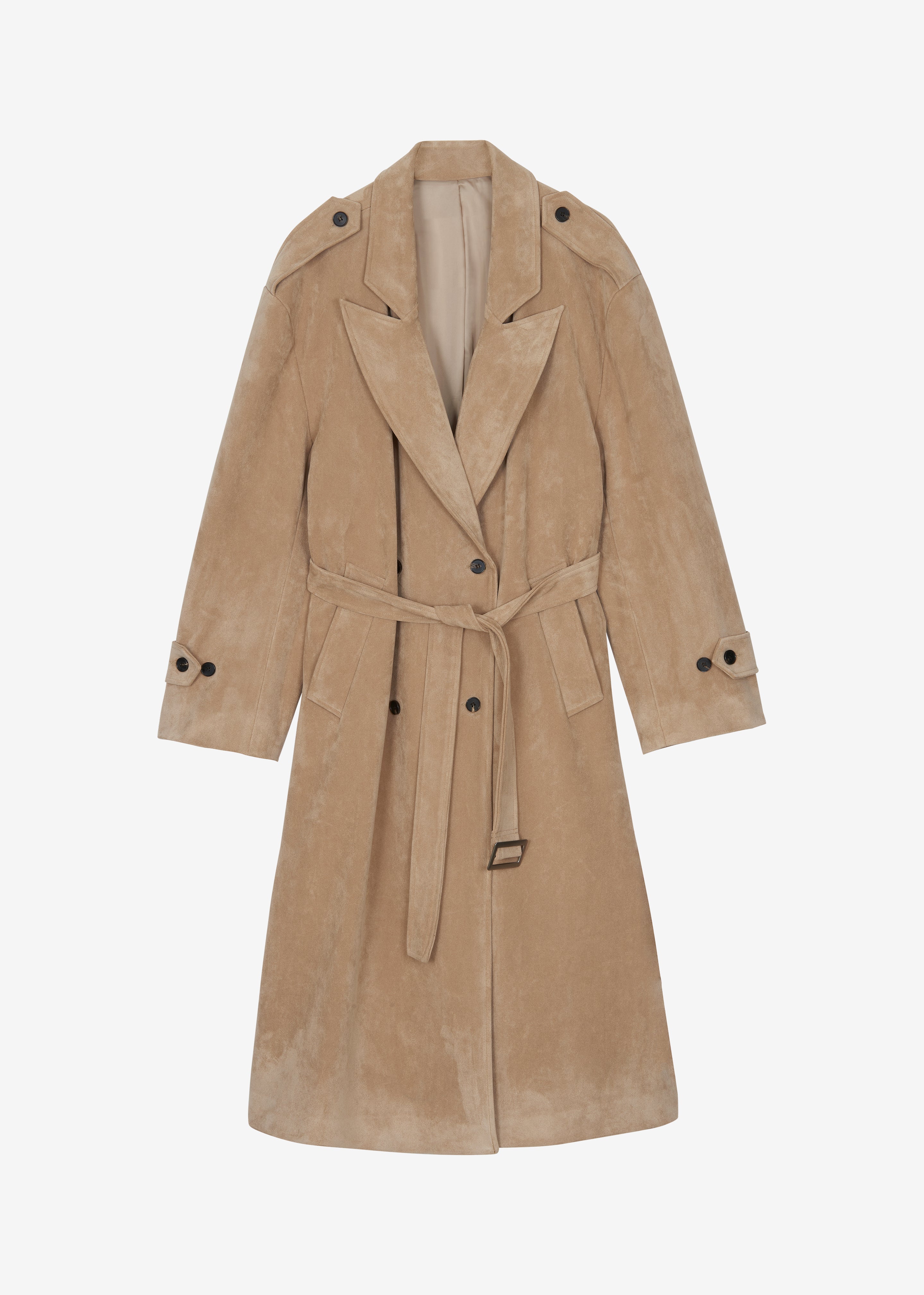 Peoria Faux Suede Trench Coat - Camel - 8