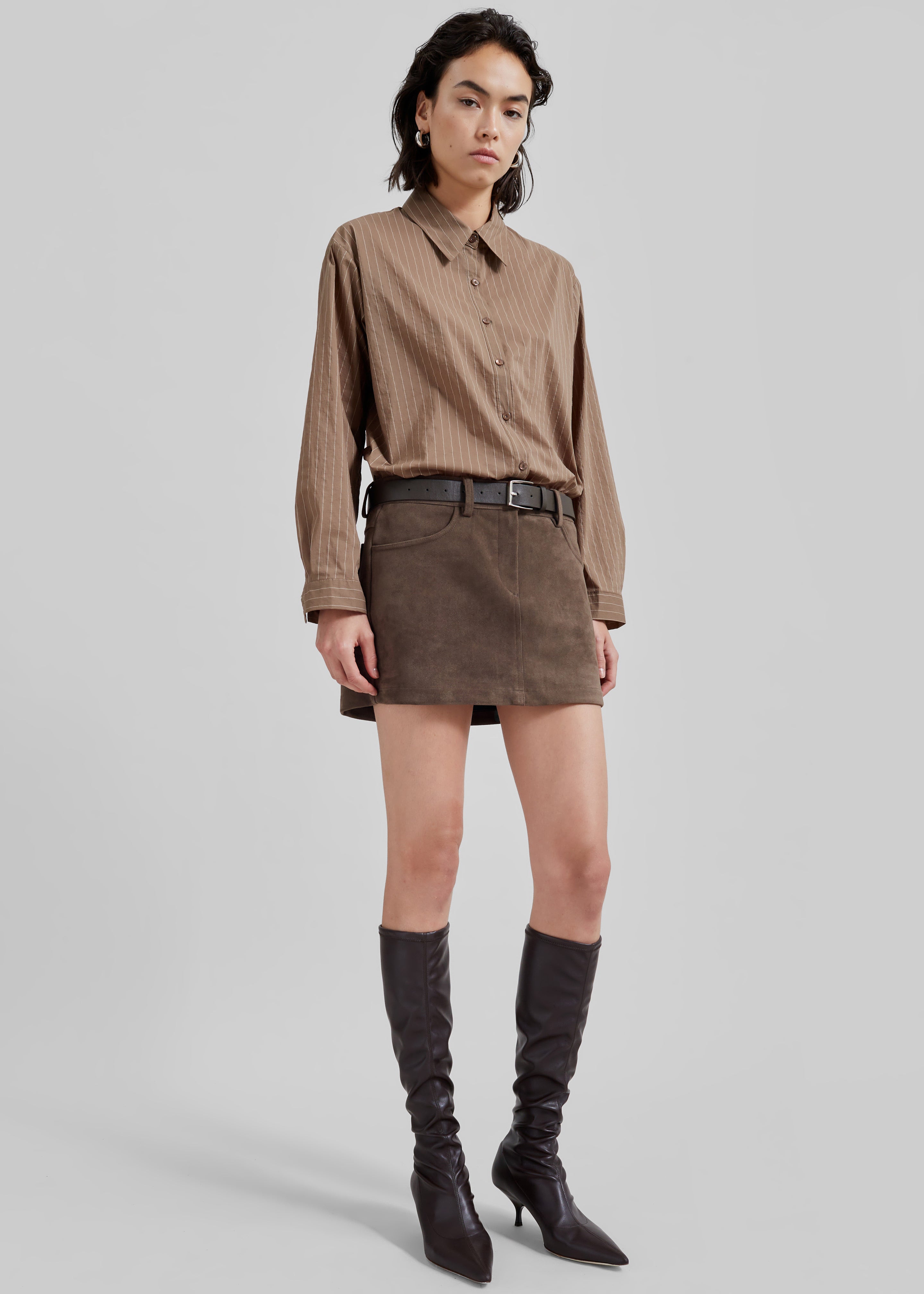 Peoria Faux Suede Mini Skirt - Brown - 5